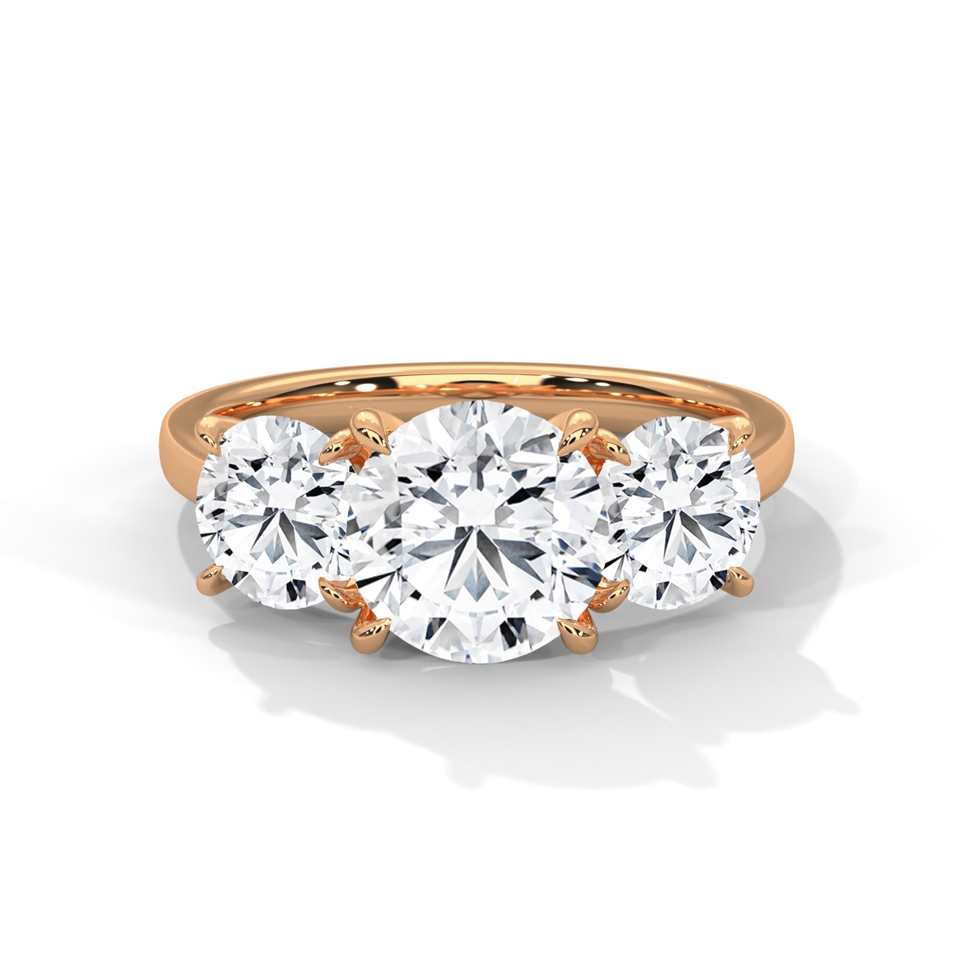 Rose Gold Round Cut Three Stone Classic Trilogy Engagement & Anniversary Ring