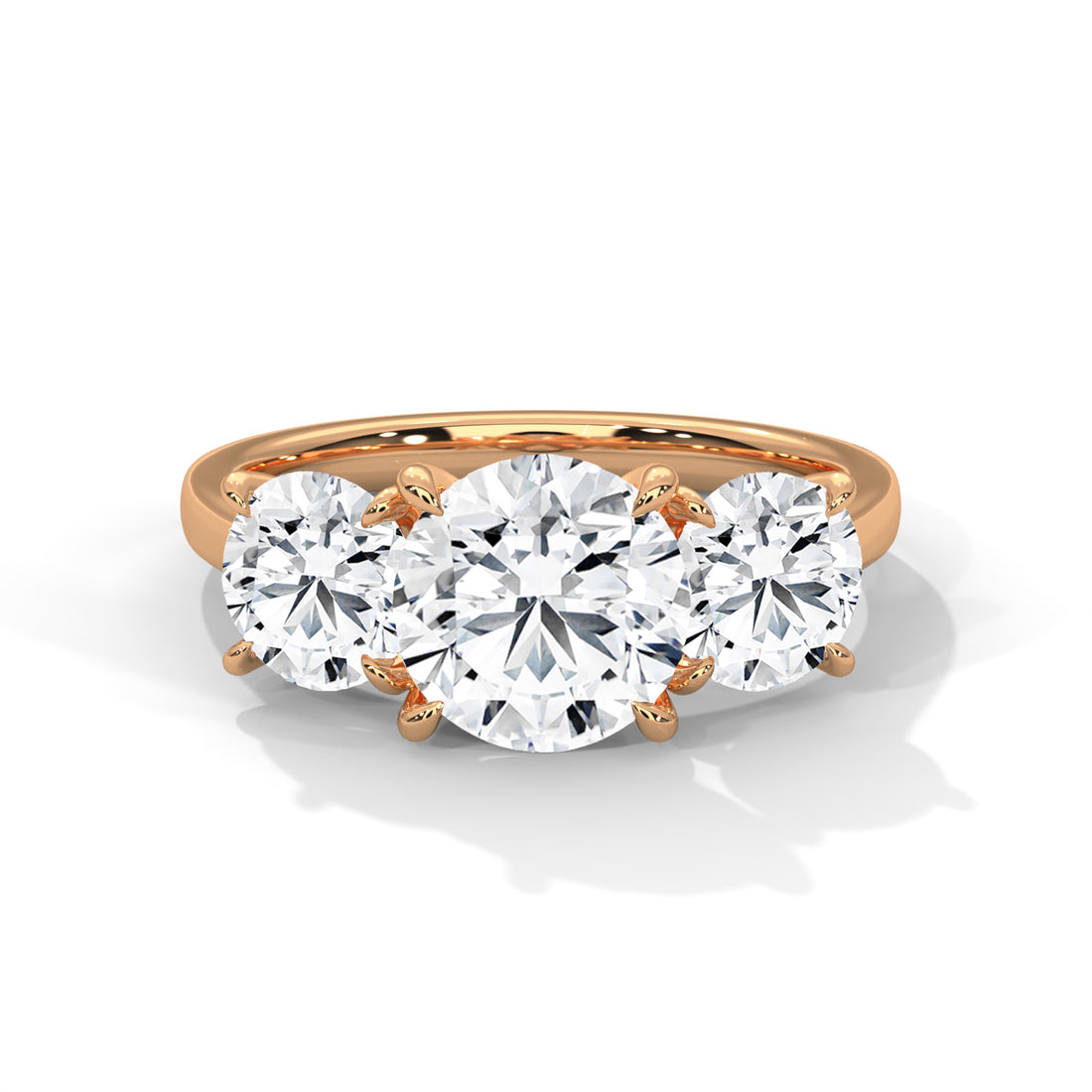 Rose Gold Round Cut Three Stone Classic Trilogy Engagement & Anniversary Ring