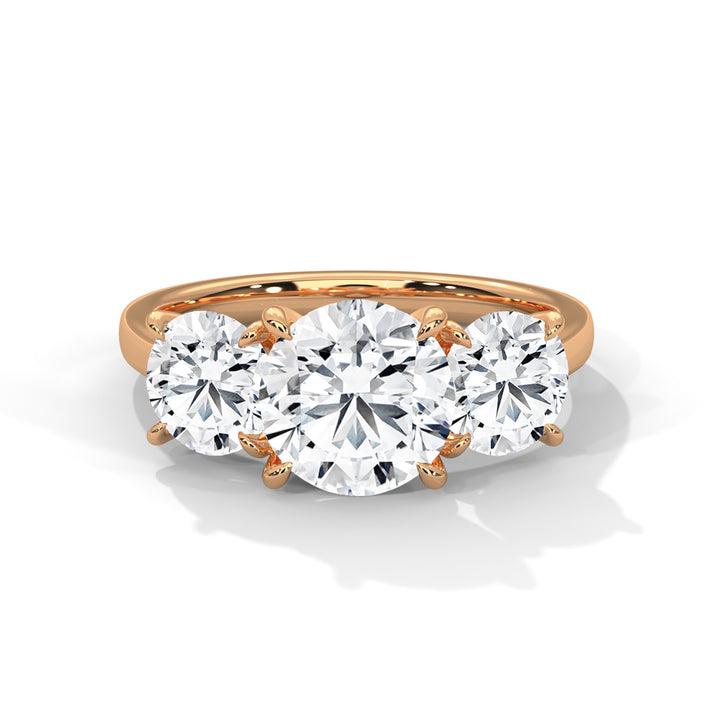 Rose Gold Round Cut Three Stone Classic Trilogy Engagement & Anniversary Ring