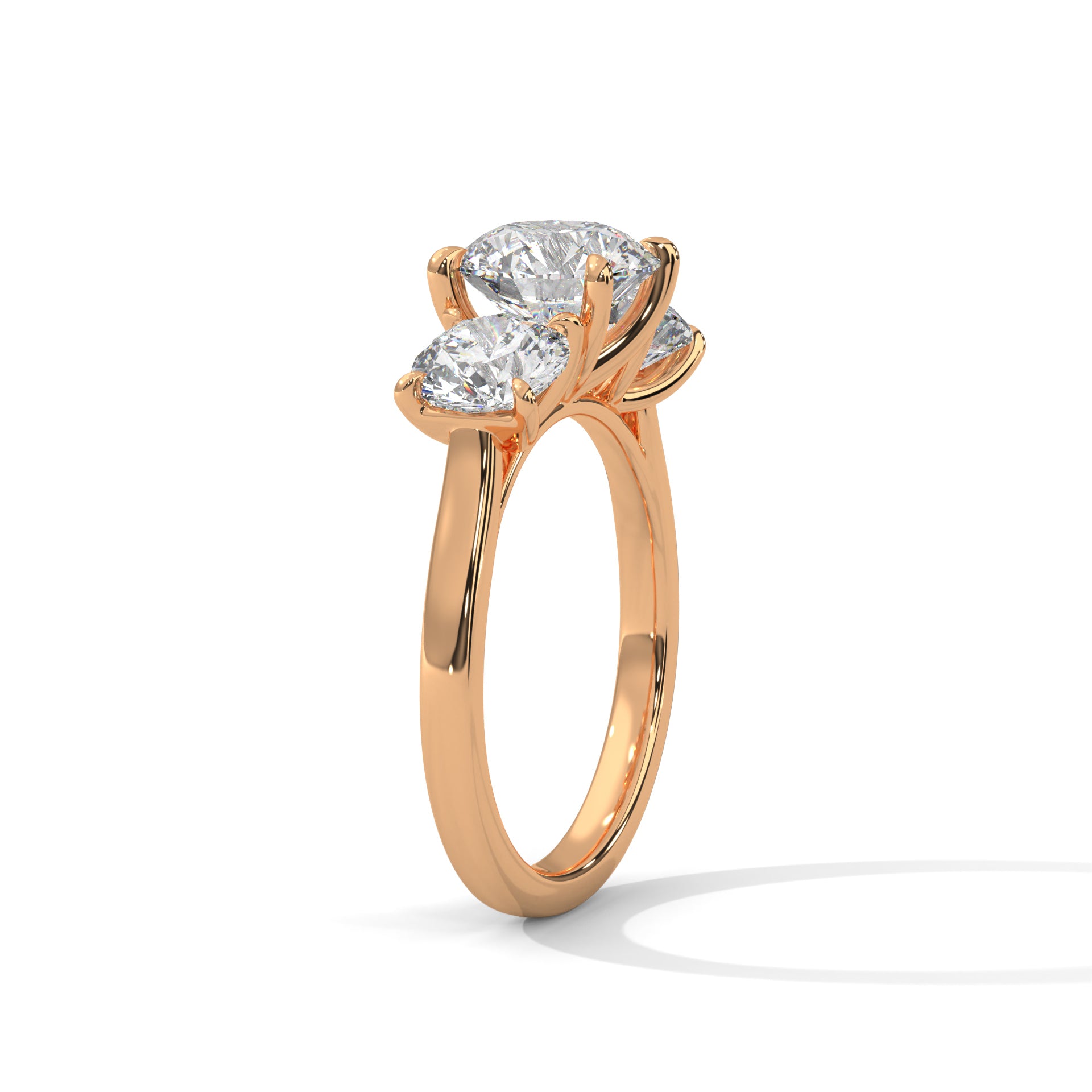 Rose Gold Round Cut Three Stone Classic Trilogy Engagement & Anniversary Ring