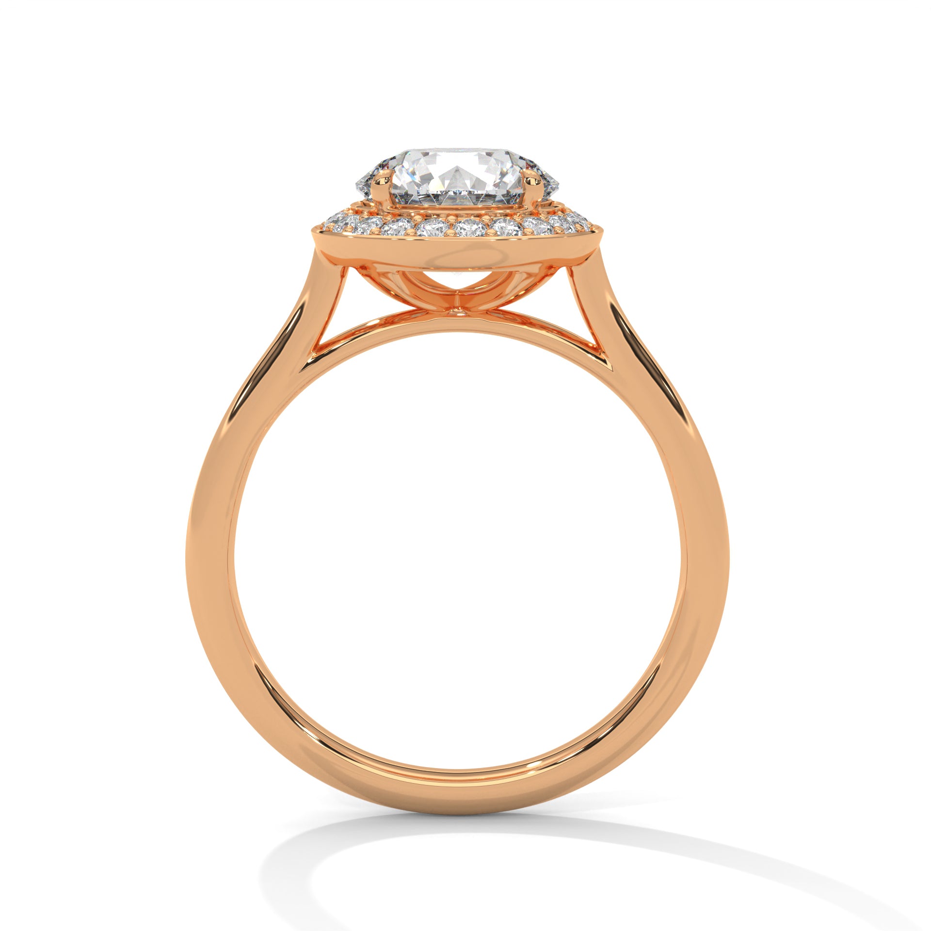 Rose Gold Round Cut Solitaire Framed Halo Engagement & Anniversary Ring