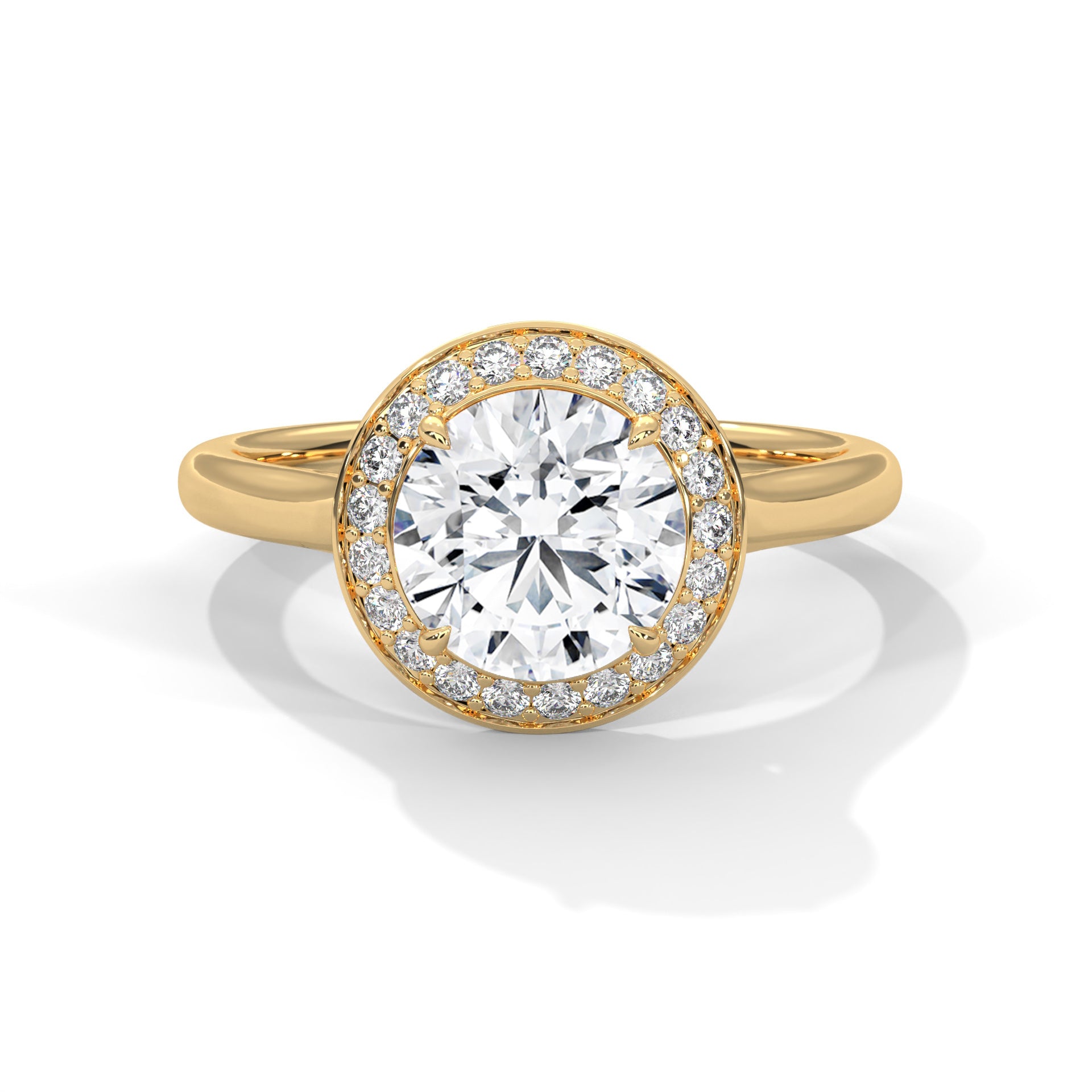 Rose Gold Round Cut Solitaire Framed Halo Engagement & Anniversary Ring