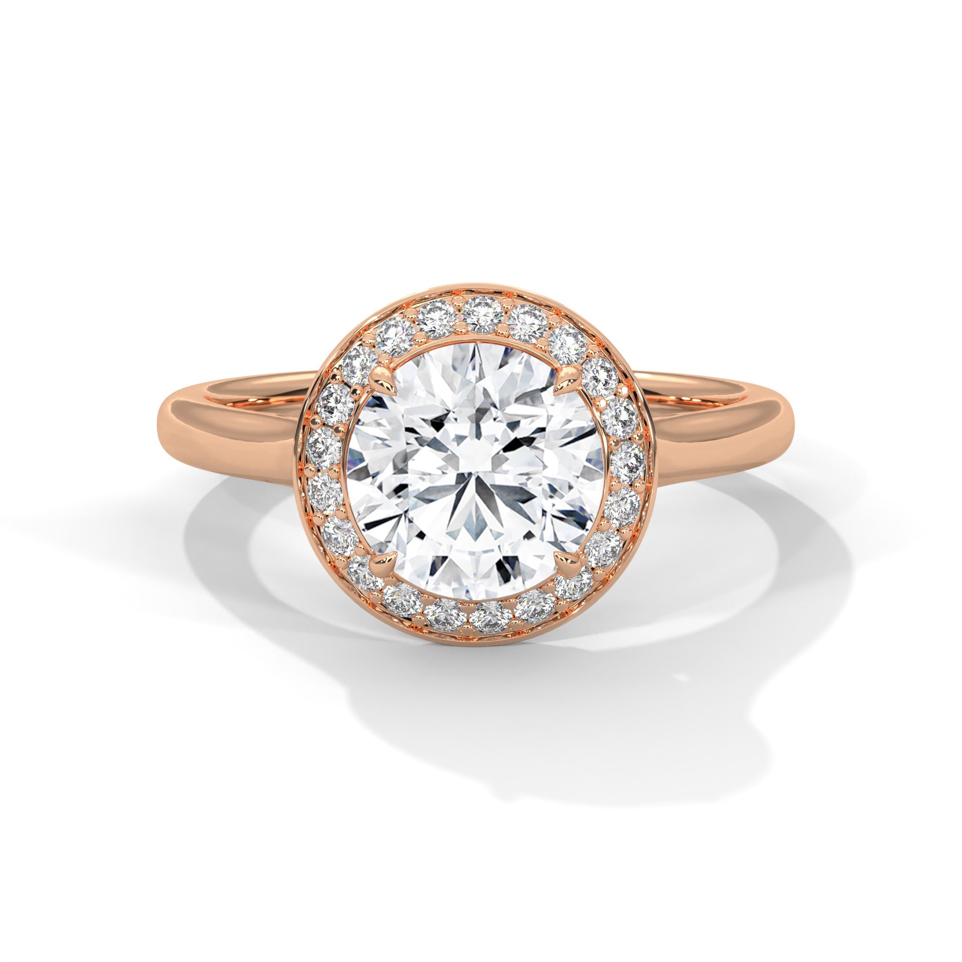 Rose Gold Round Cut Solitaire Framed Halo Engagement & Anniversary Ring