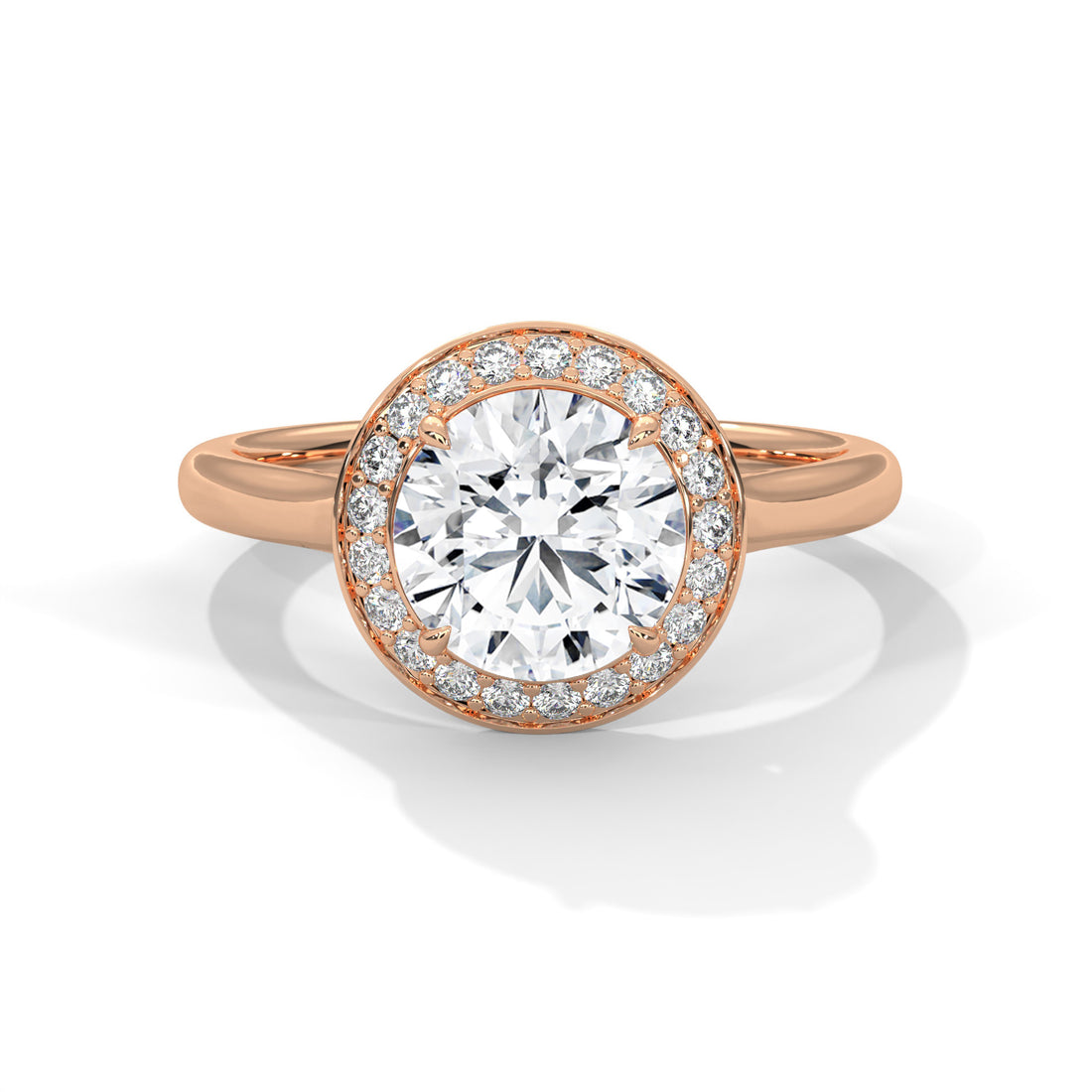 Rose Gold Round Cut Solitaire Framed Halo Engagement & Anniversary Ring