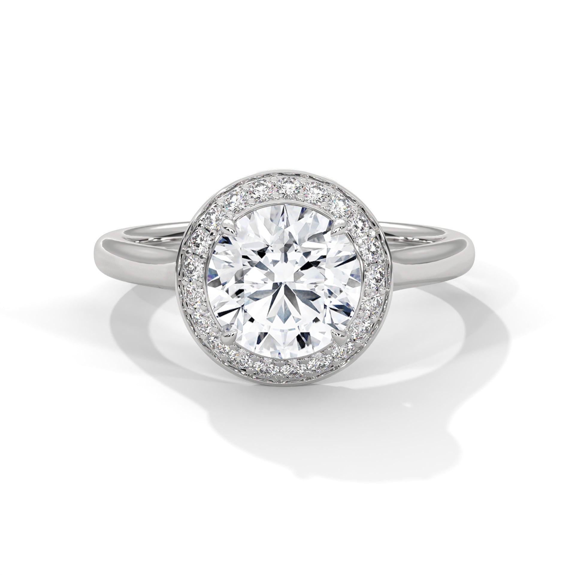 Rose Gold Round Cut Solitaire Framed Halo Engagement & Anniversary Ring