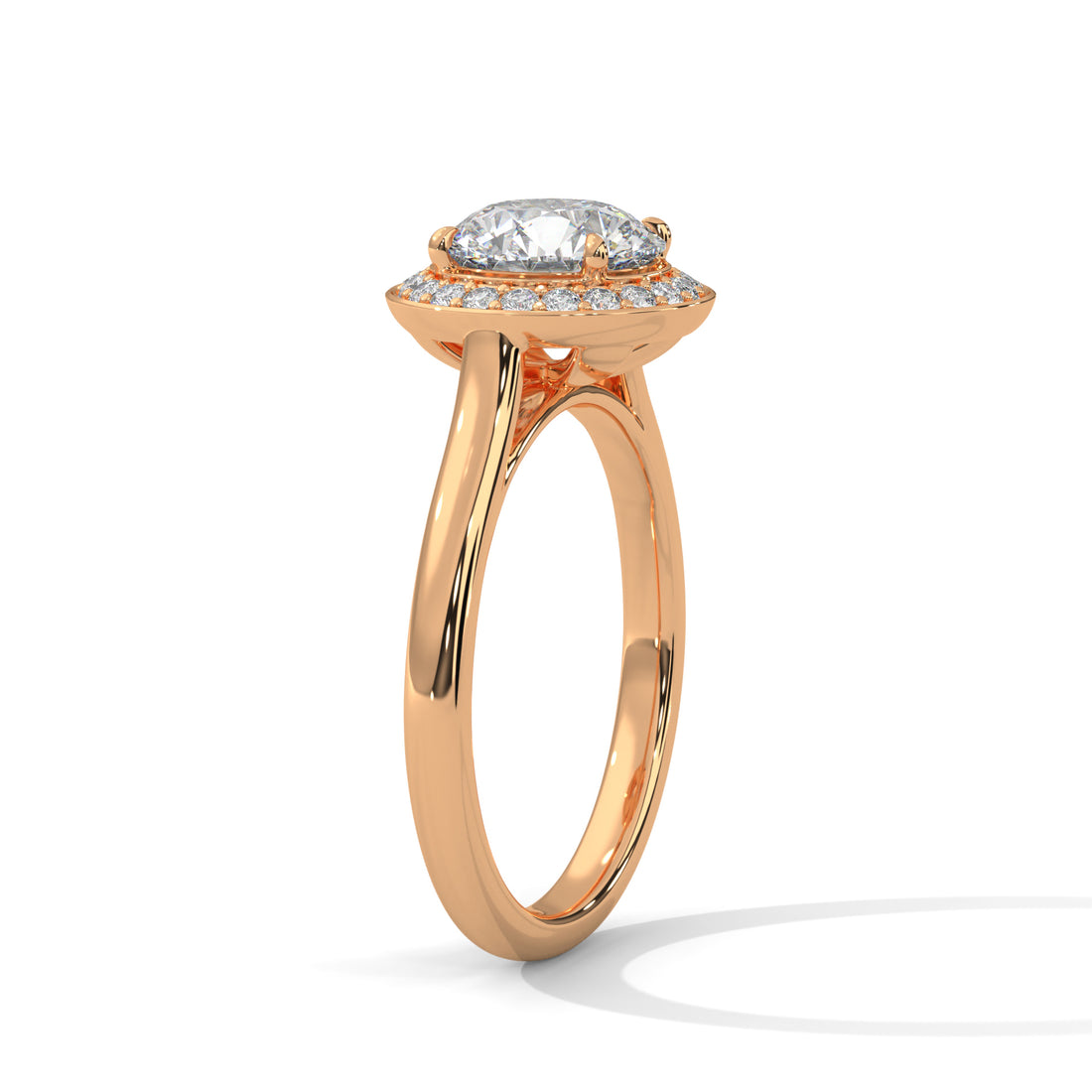 Rose Gold Round Cut Solitaire Framed Halo Engagement & Anniversary Ring