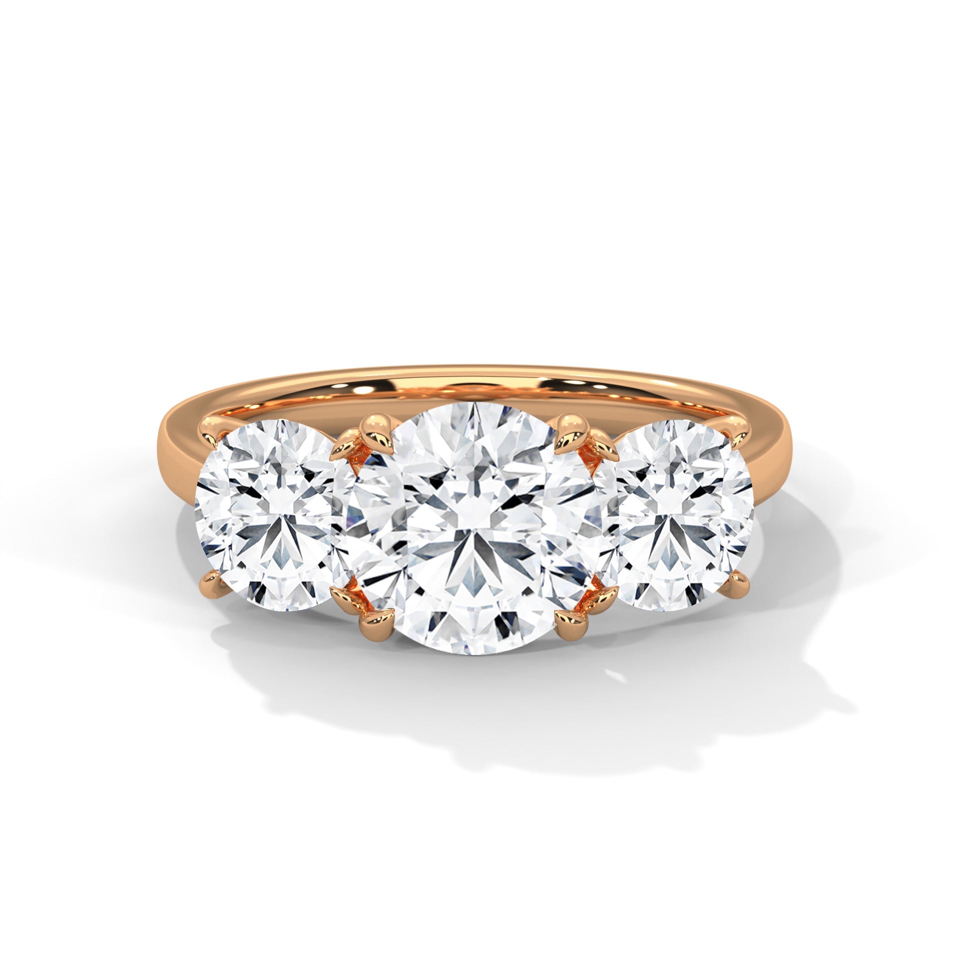 Rose Gold Round Cut Three Stone Classic Trilogy Engagement & Anniversary Ring