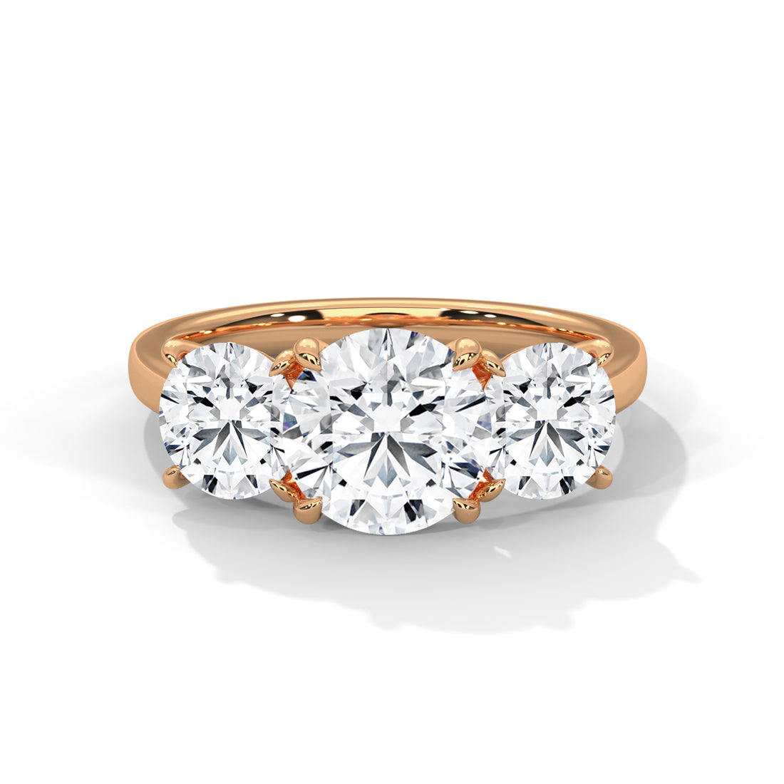 Rose Gold Round Cut Three Stone Classic Trilogy Engagement & Anniversary Ring