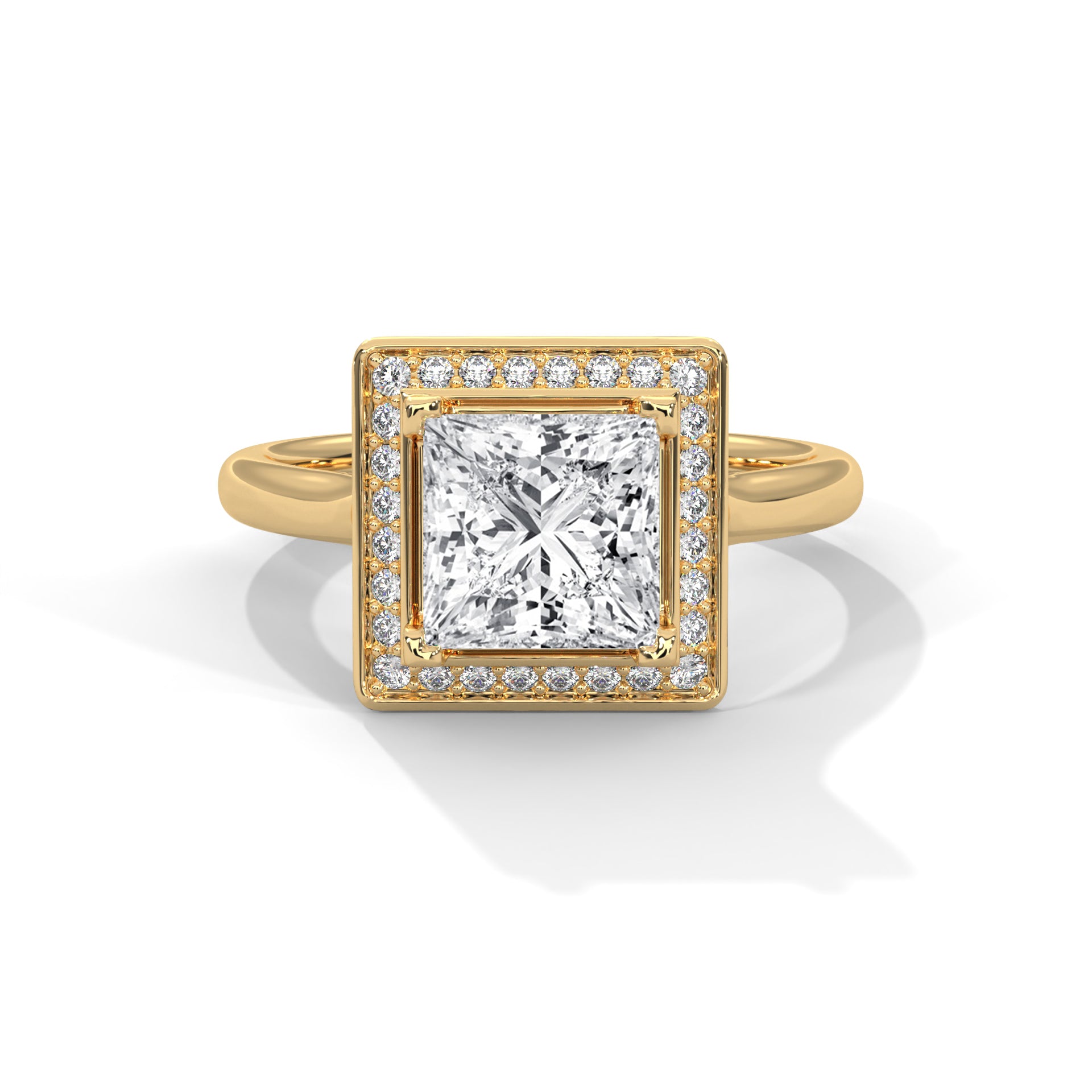 Rose Gold Princess Cut Solitaire Square Halo Engagement & Anniversary Ring