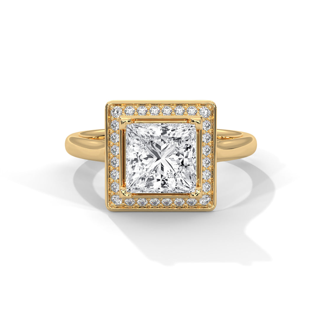 Rose Gold Princess Cut Solitaire Square Halo Engagement & Anniversary Ring