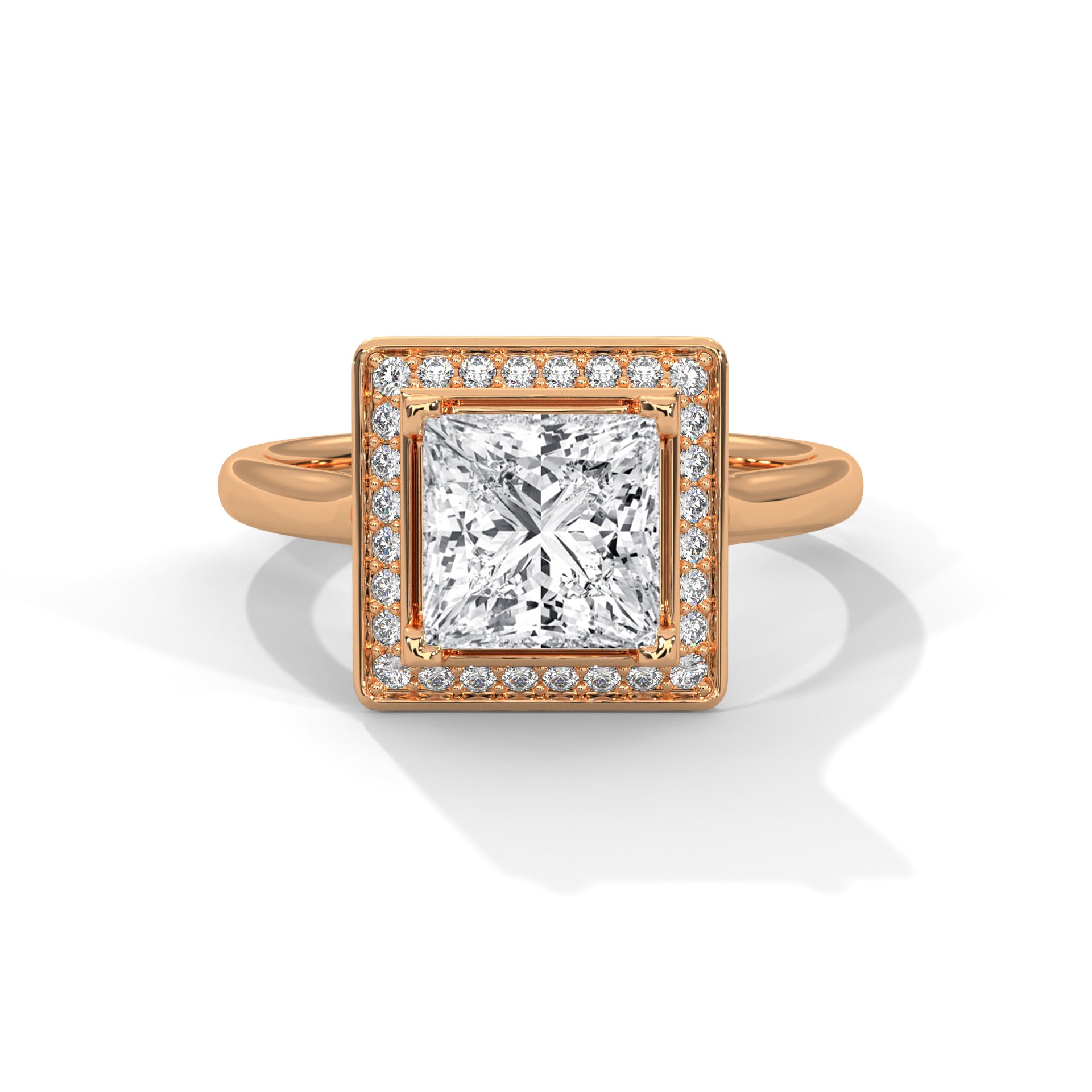 Rose Gold Princess Cut Solitaire Square Halo Engagement & Anniversary Ring