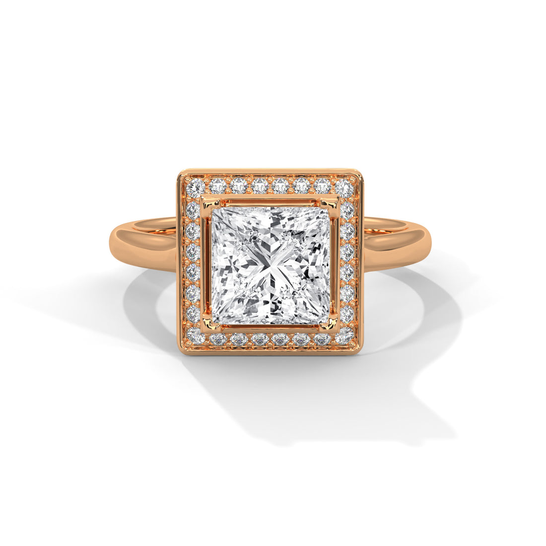 Rose Gold Princess Cut Solitaire Square Halo Engagement & Anniversary Ring