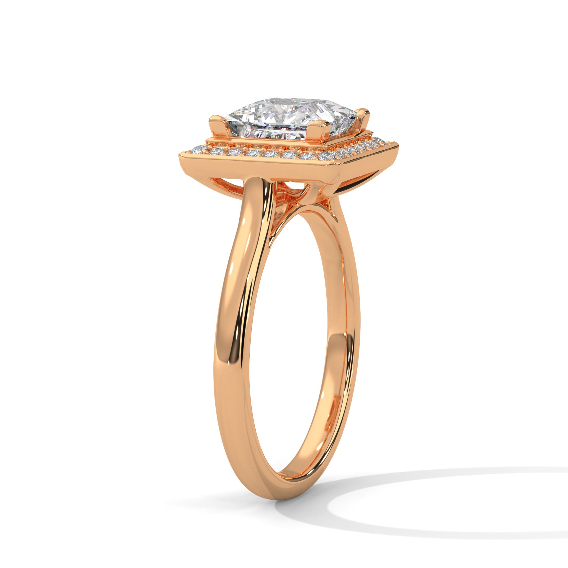 Rose Gold Princess Cut Solitaire Square Halo Engagement & Anniversary Ring