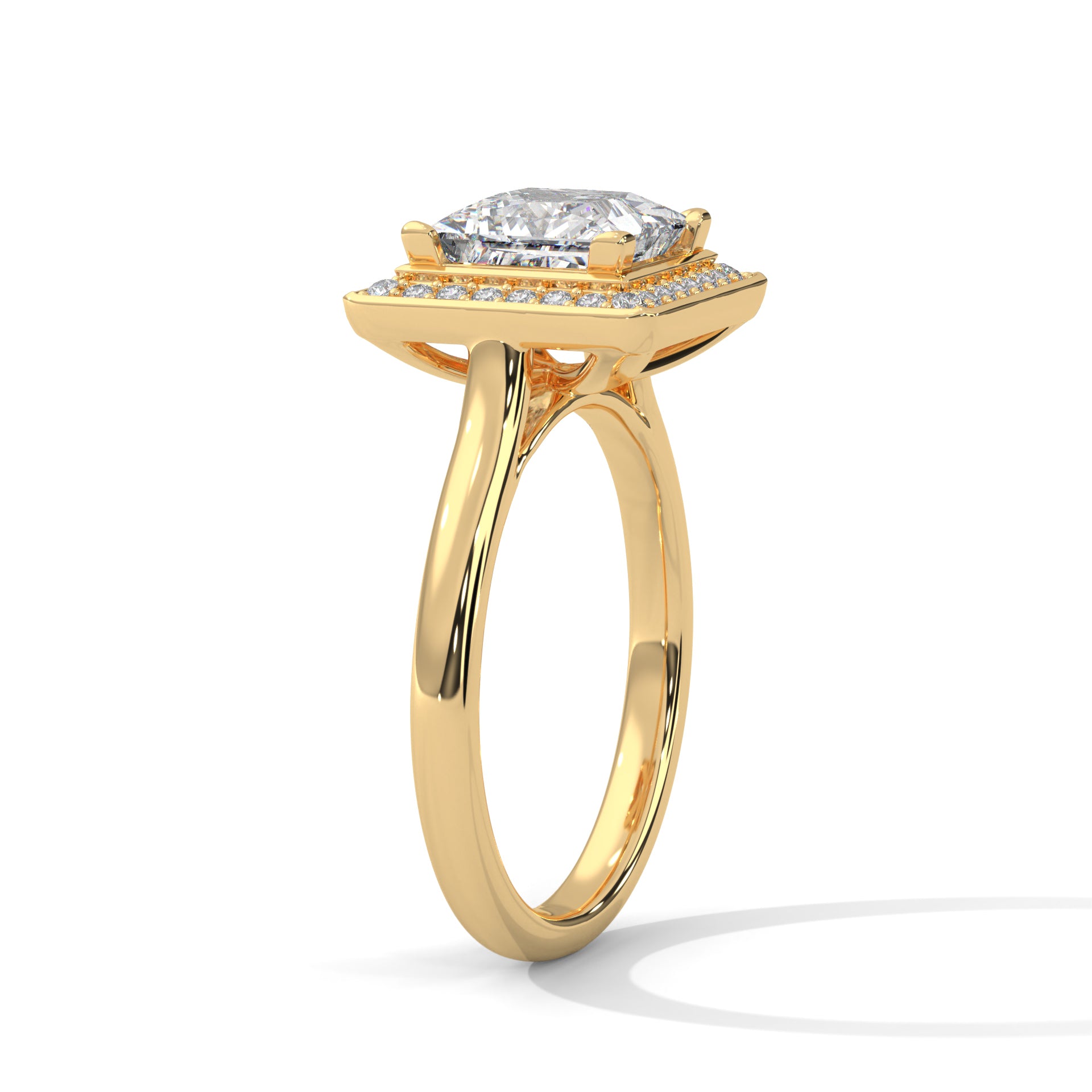 Rose Gold Princess Cut Solitaire Square Halo Engagement & Anniversary Ring