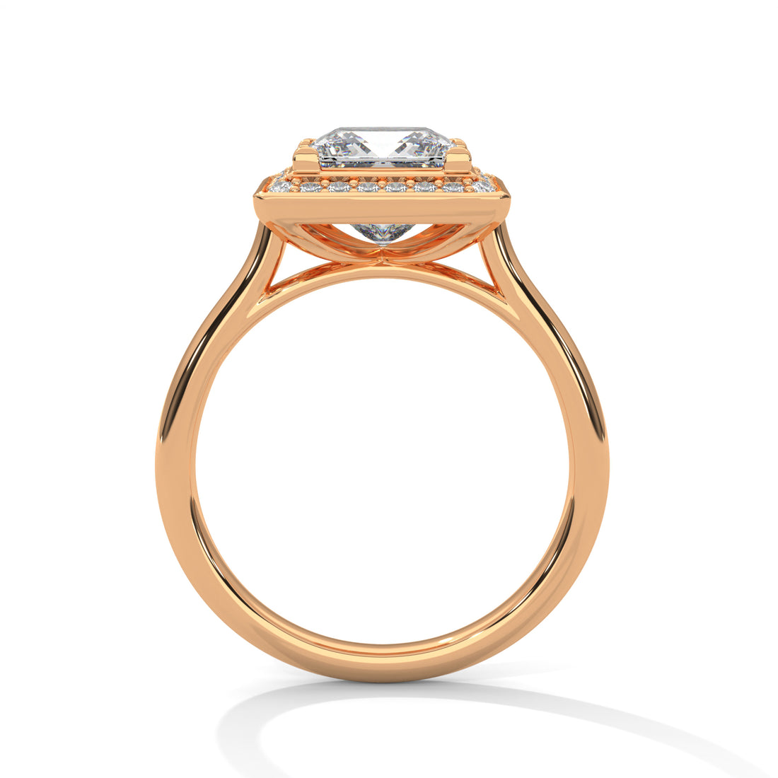 Rose Gold Princess Cut Solitaire Square Halo Engagement & Anniversary Ring