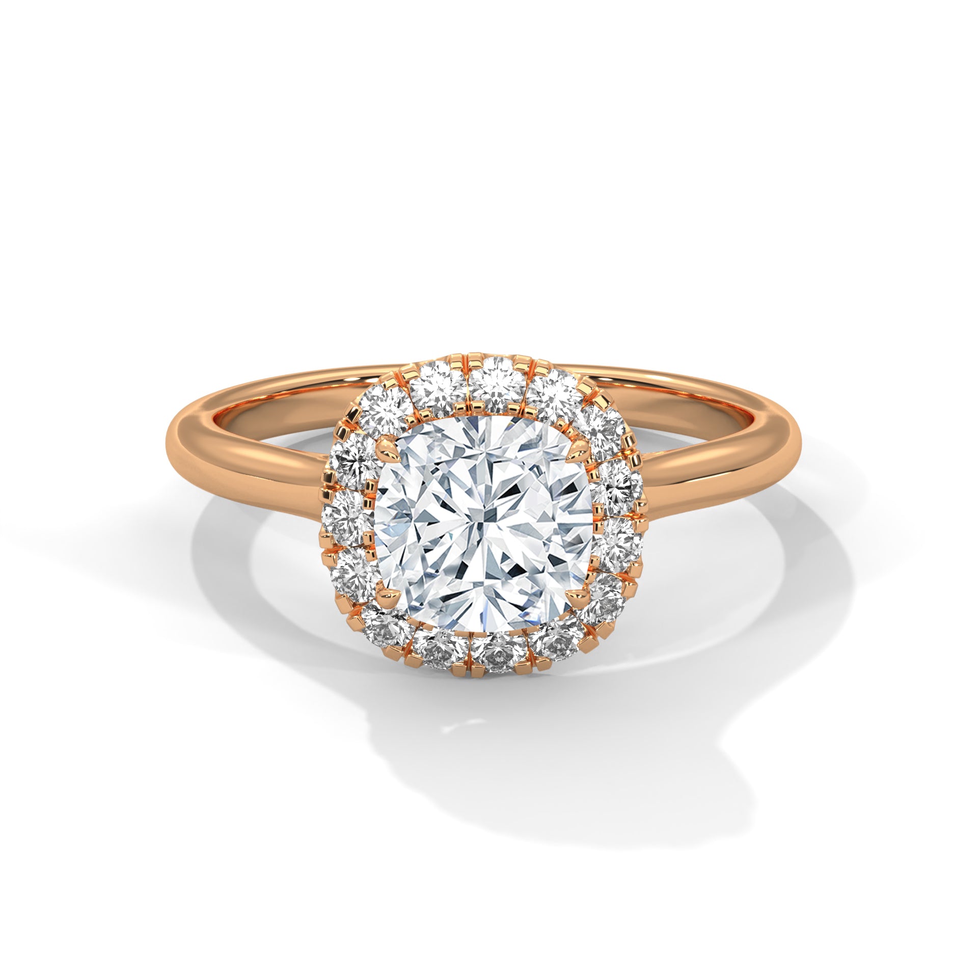 Rose Gold Cushion Cut Diamond Halo Solitaire Engagement & Anniversary Ring