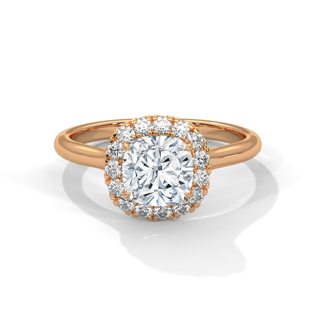 Rose Gold Cushion Cut Diamond Halo Solitaire Engagement & Anniversary Ring