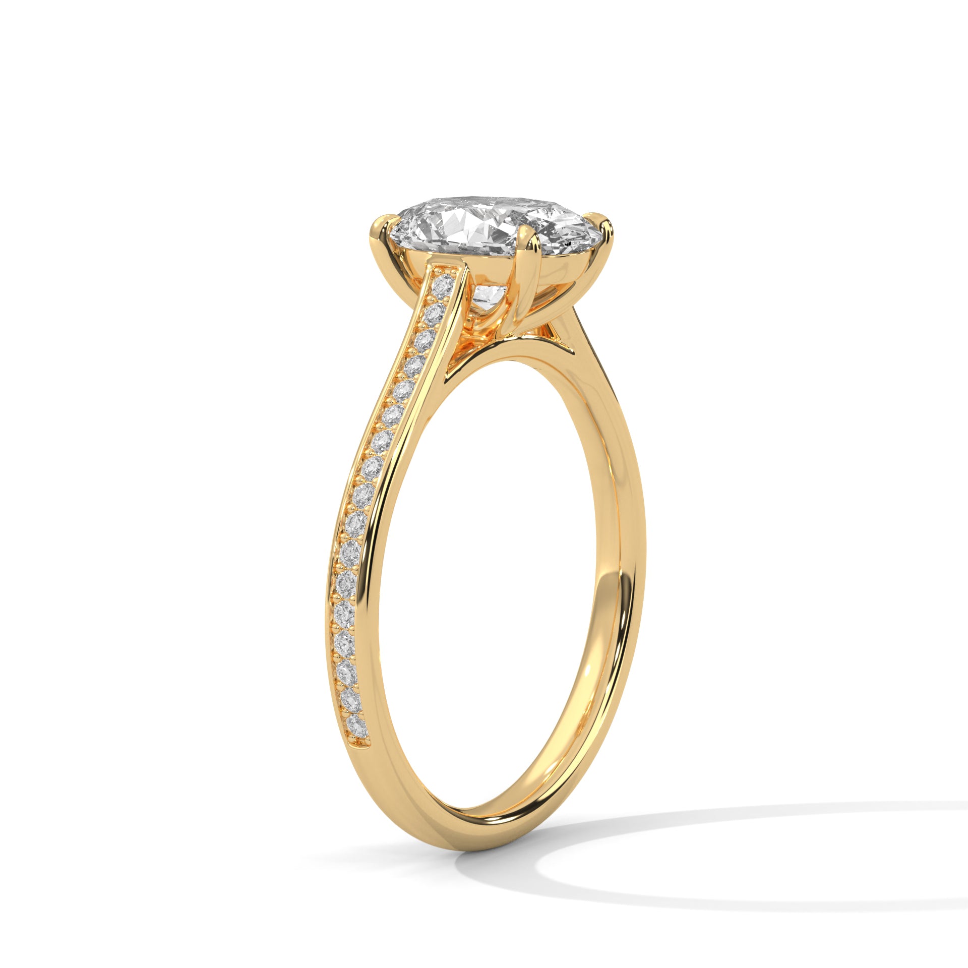 Oval Cut Solitaire Diamond Pavé Band Engagement & Anniversary Ring