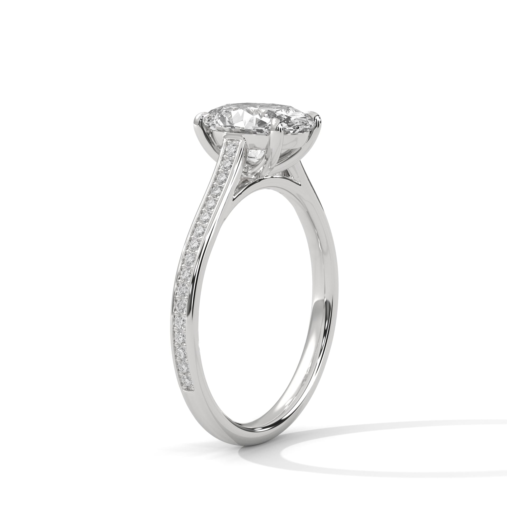 Oval Cut Solitaire Diamond Pavé Band Engagement & Anniversary Ring