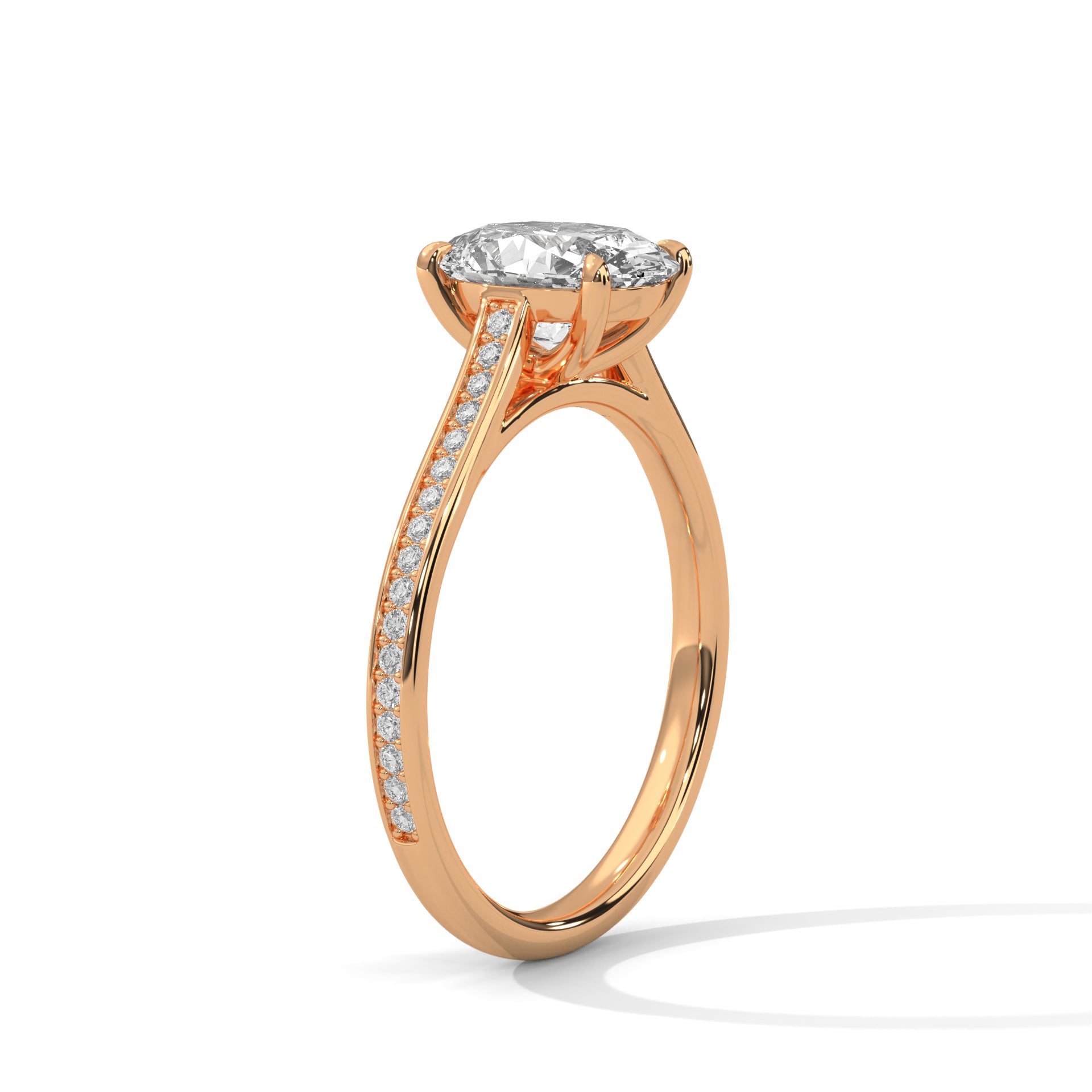 Oval Cut Solitaire Diamond Pavé Band Engagement & Anniversary Ring