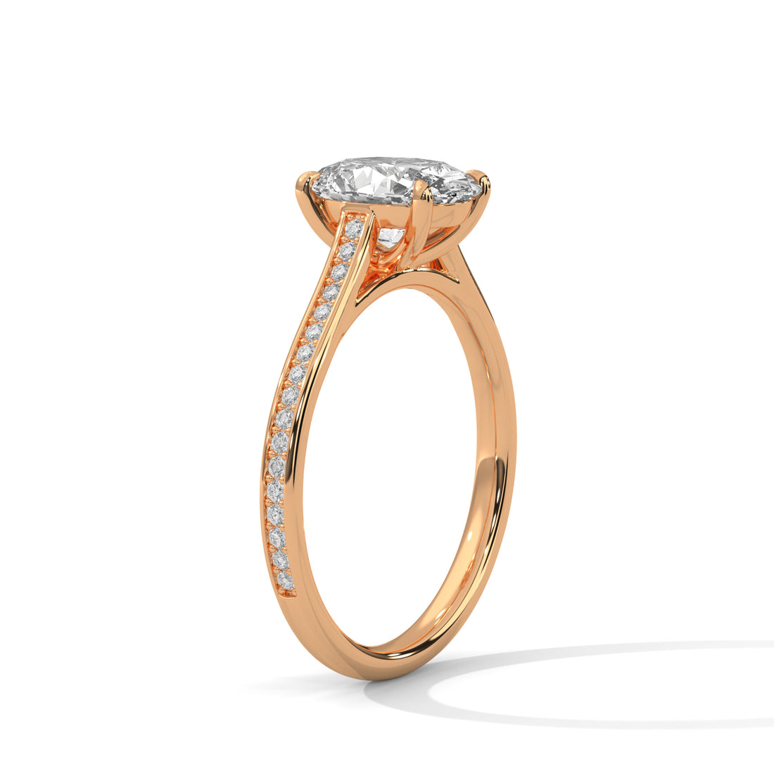 Oval Cut Solitaire Diamond Pavé Band Engagement & Anniversary Ring