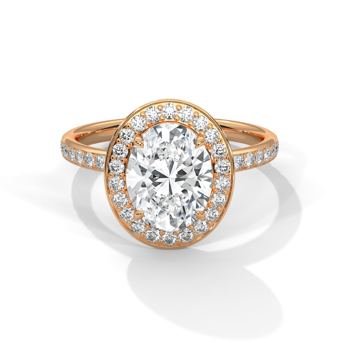 Oval Cut Diamond Halo Pavé Band Engagement & Anniversary Ring