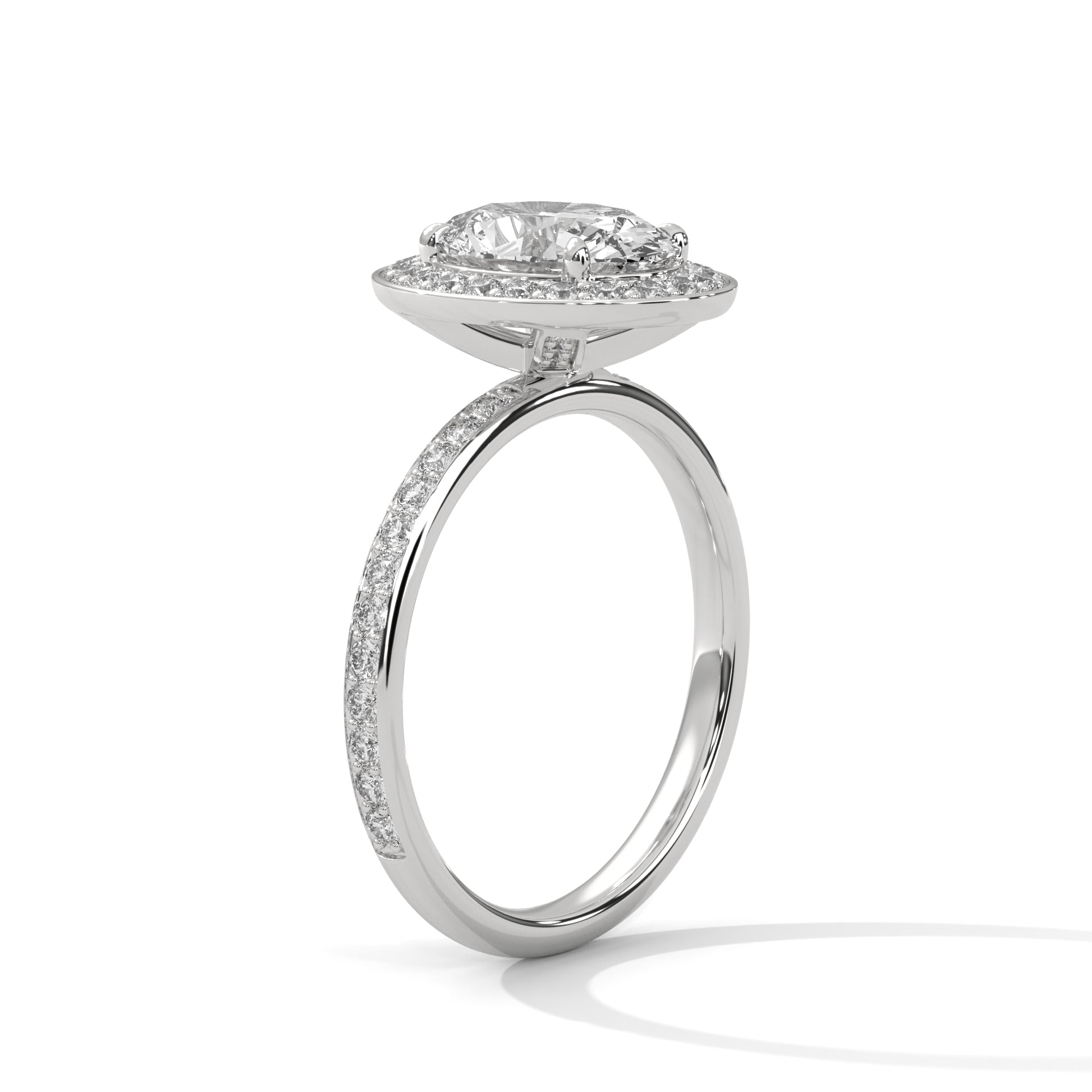 Oval Cut Diamond Halo Pavé Band Engagement & Anniversary Ring