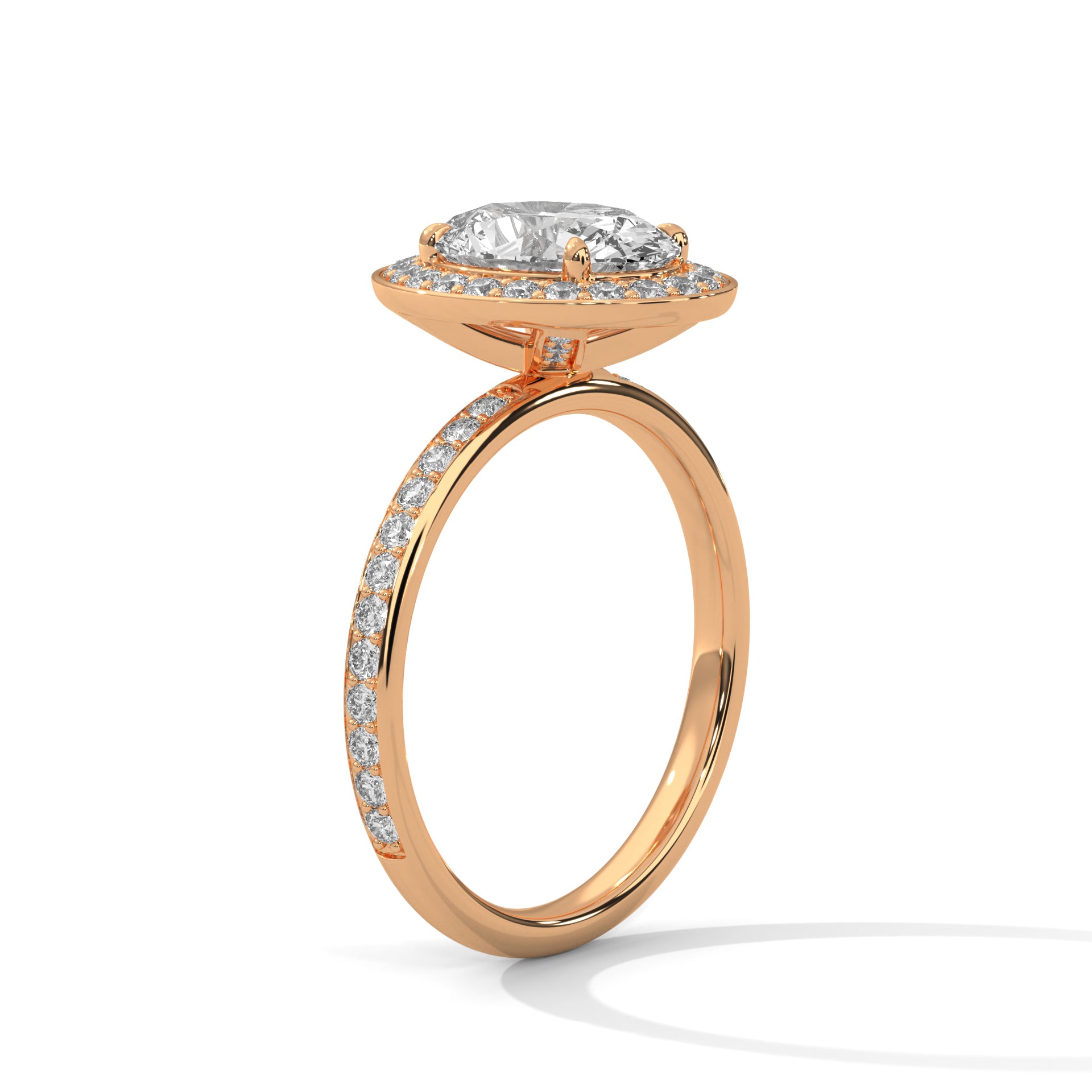 Oval Cut Diamond Halo Pavé Band Engagement & Anniversary Ring