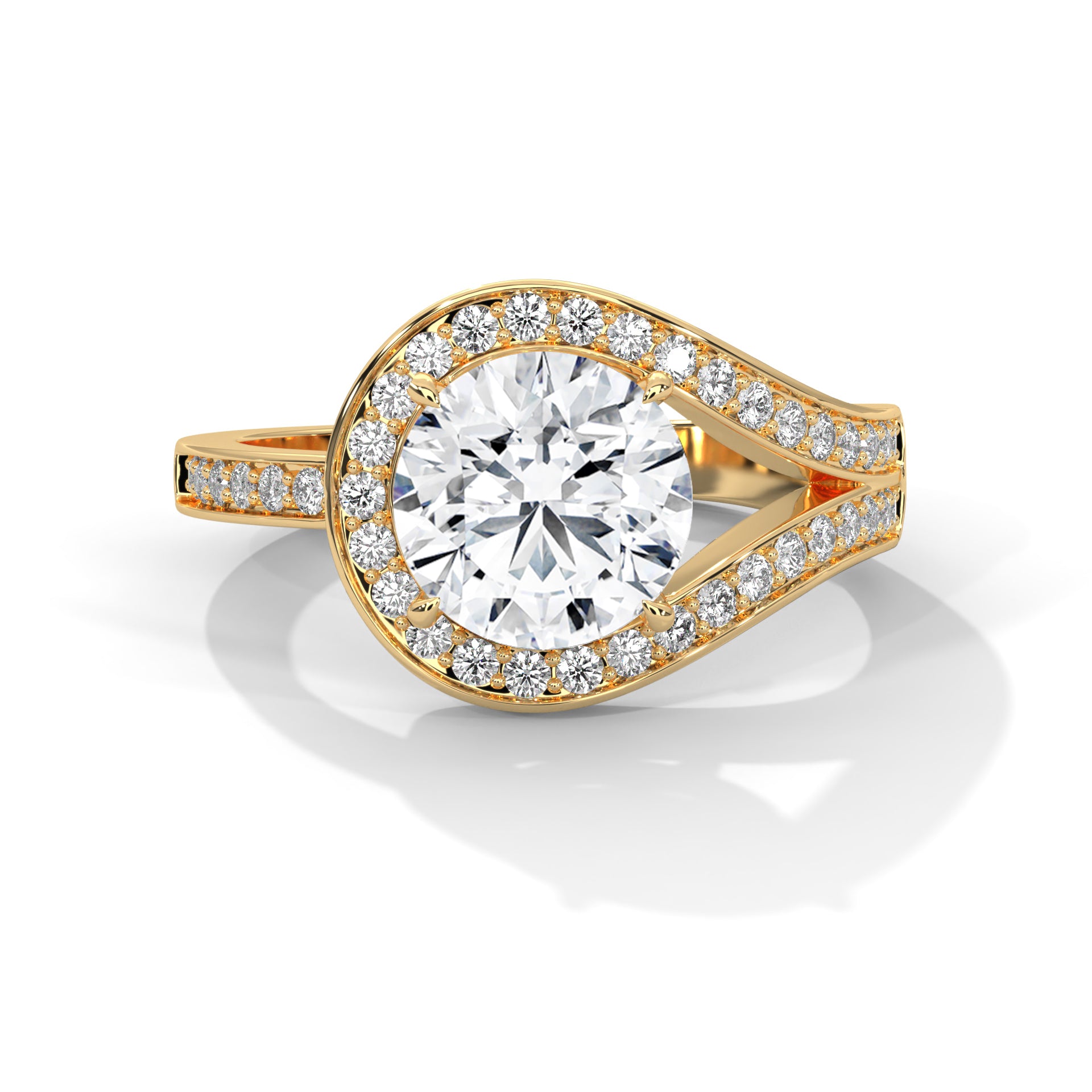 Round Cut Diamond Swirl Halo Split Shank Engagement & Anniversary Ring