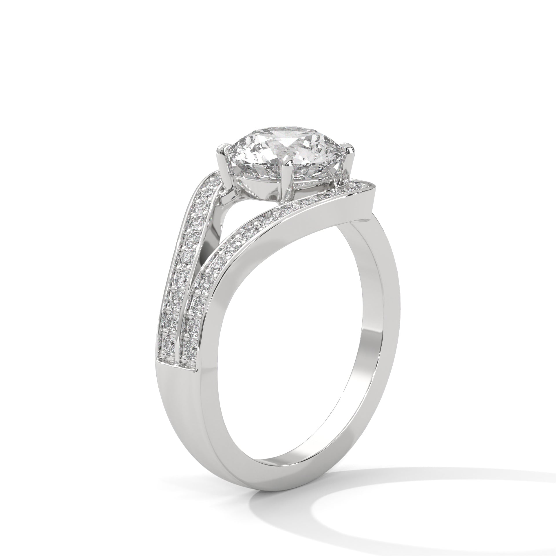 Round Cut Diamond Swirl Halo Split Shank Engagement & Anniversary Ring