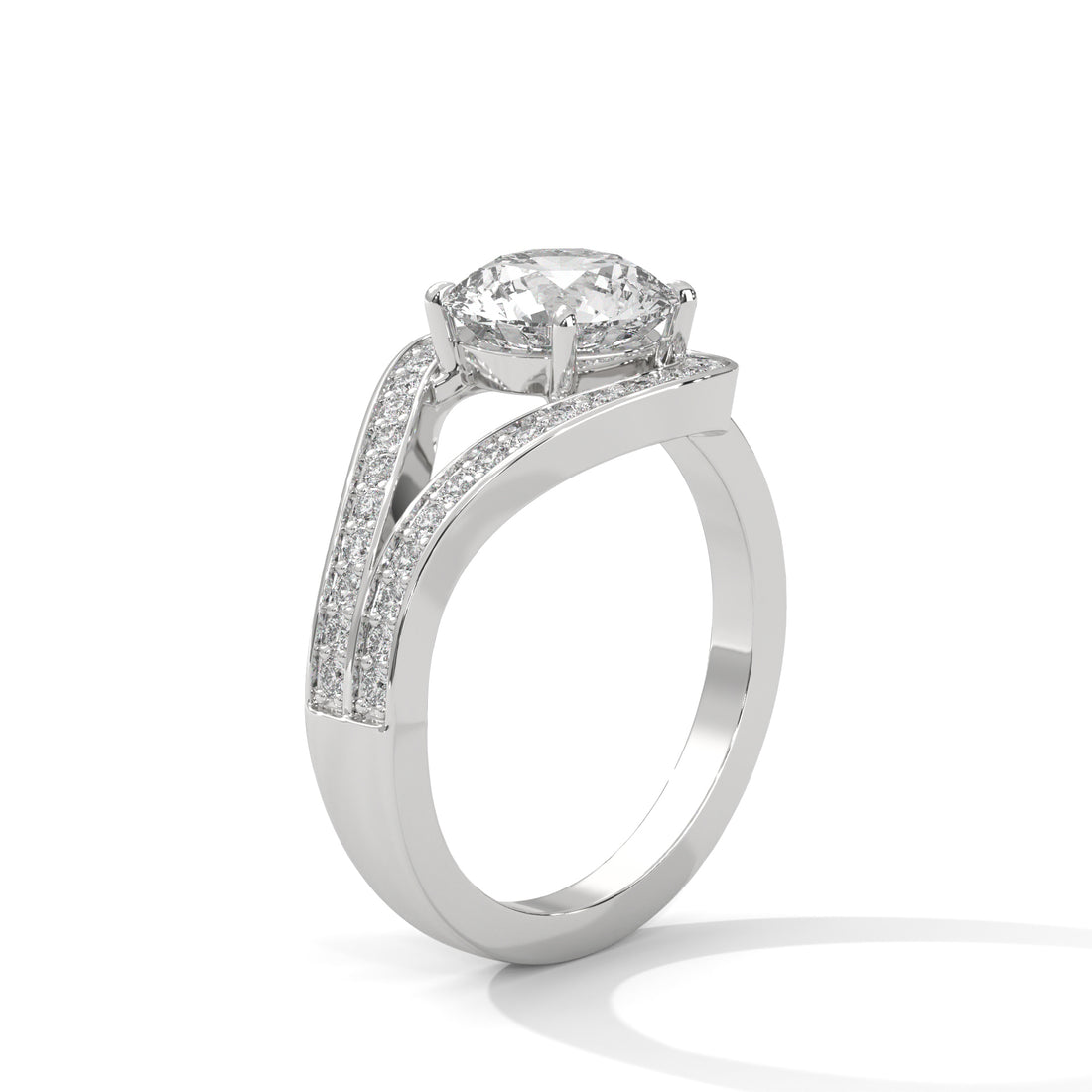 Round Cut Diamond Swirl Halo Split Shank Engagement & Anniversary Ring