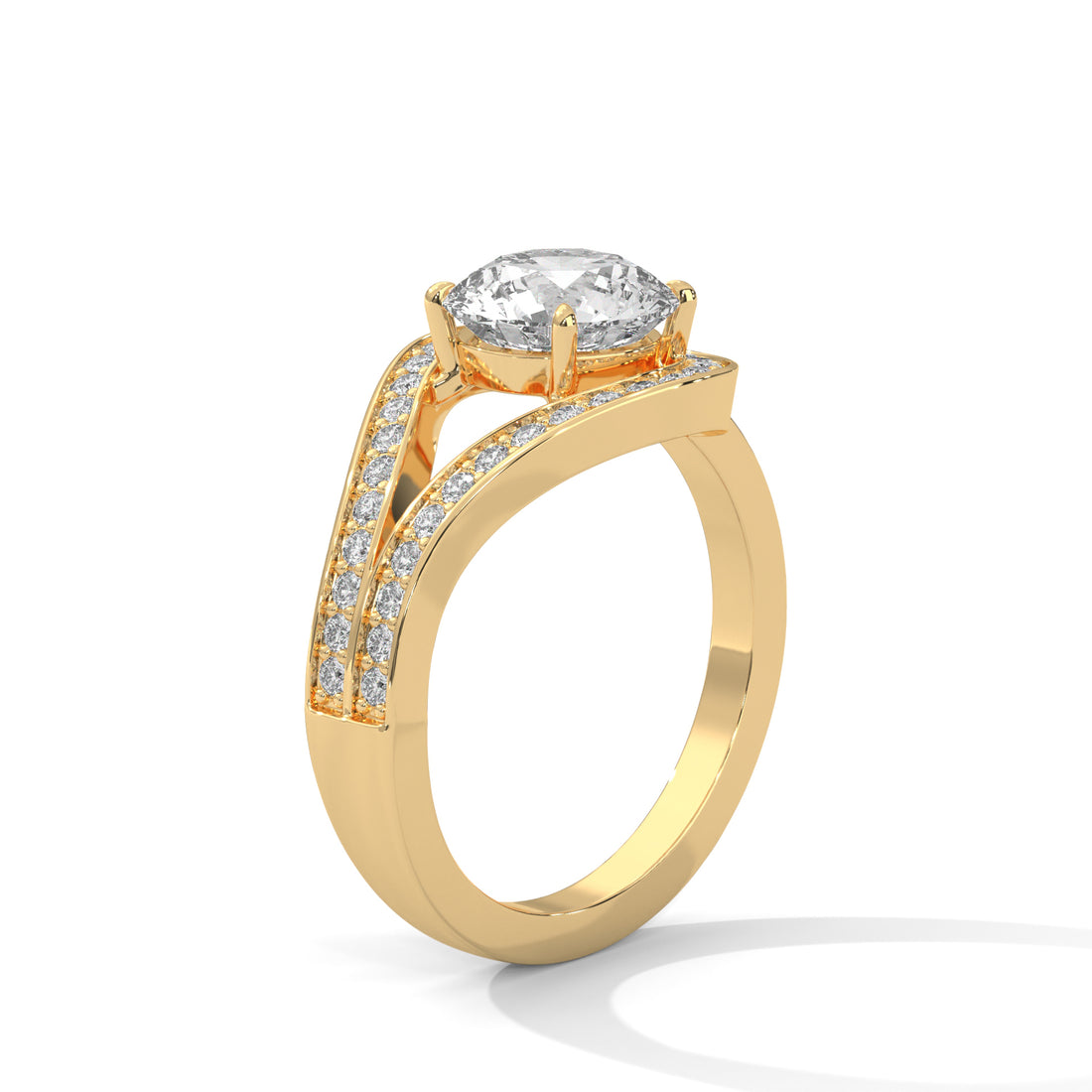 Round Cut Diamond Swirl Halo Split Shank Engagement & Anniversary Ring