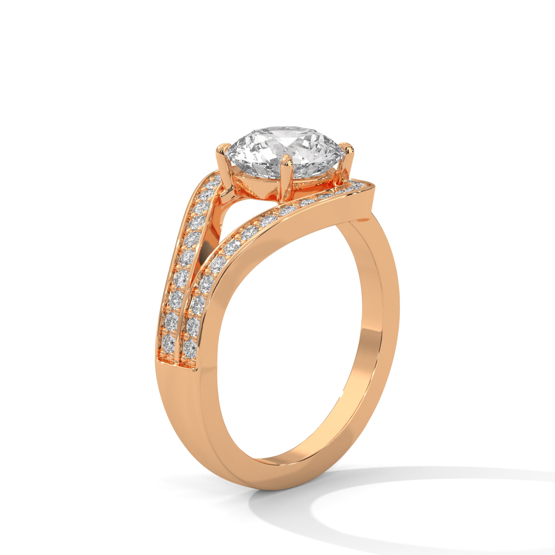Round Cut Diamond Swirl Halo Split Shank Engagement & Anniversary Ring