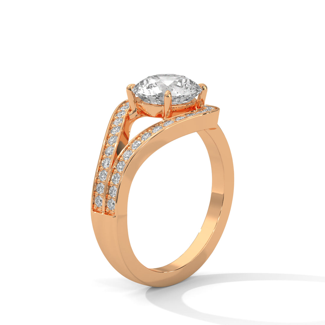 Round Cut Diamond Swirl Halo Split Shank Engagement & Anniversary Ring