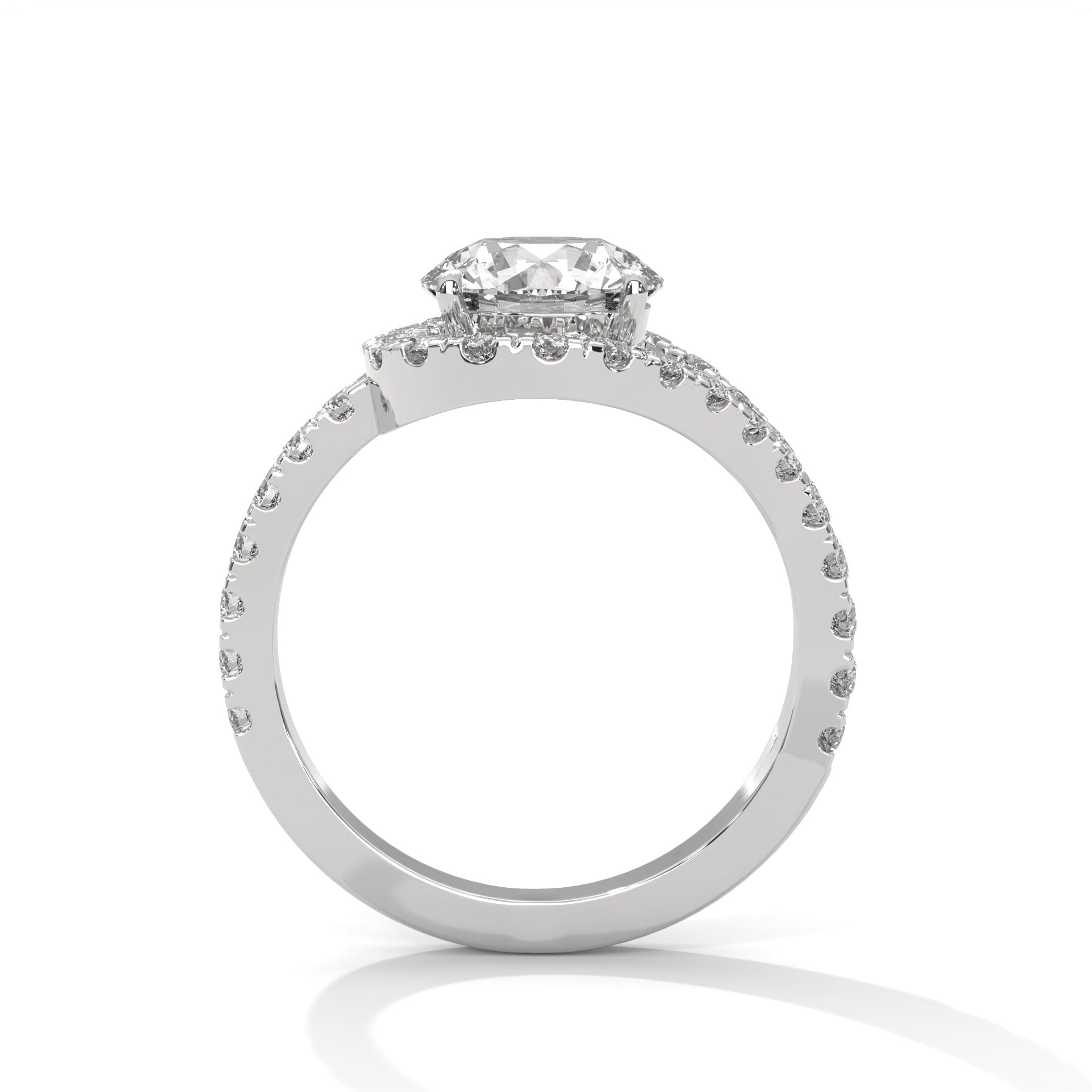 Round Cut Diamond Swirl Halo Split Shank Engagement & Anniversary Ring