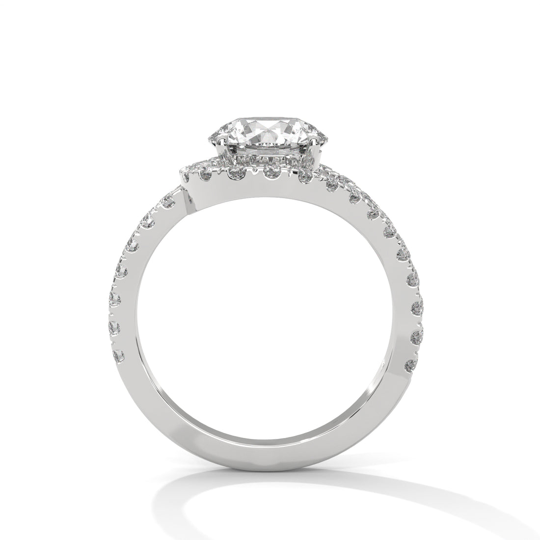 Round Cut Diamond Swirl Halo Split Shank Engagement & Anniversary Ring
