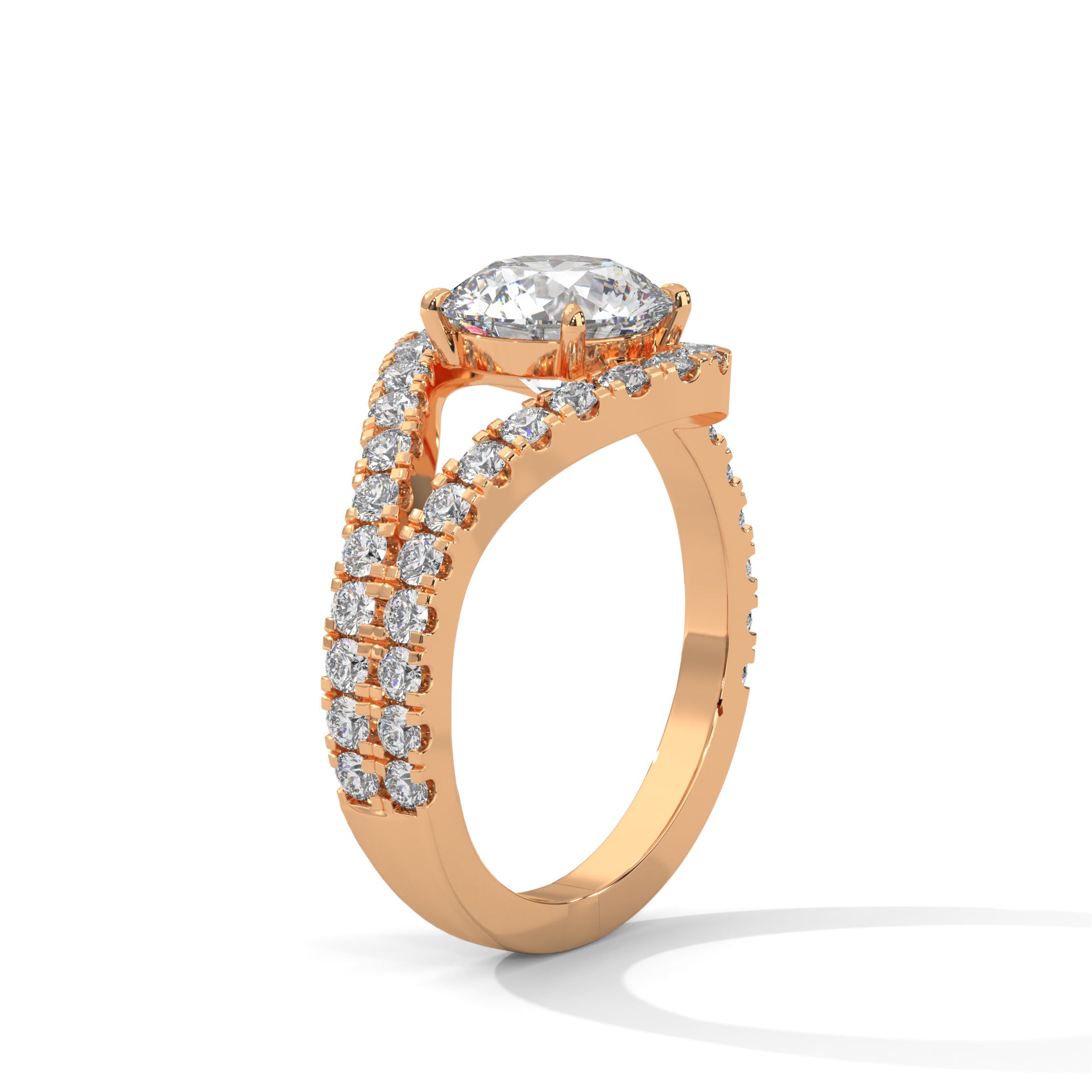 Round Cut Diamond Swirl Halo Split Shank Engagement & Anniversary Ring