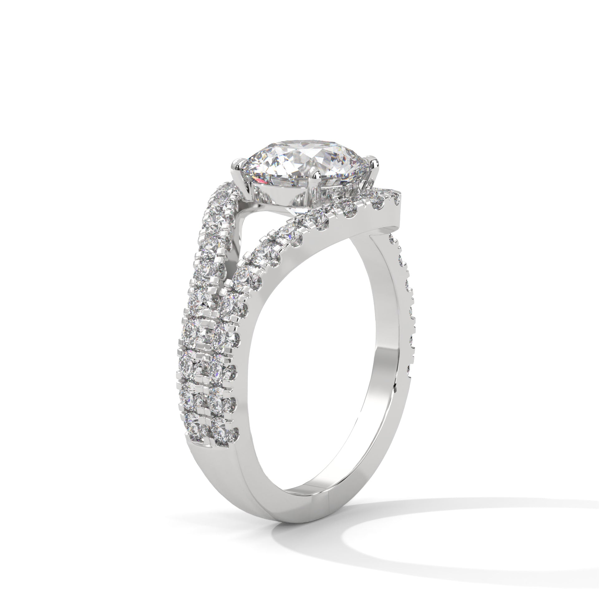 Round Cut Diamond Swirl Halo Split Shank Engagement & Anniversary Ring