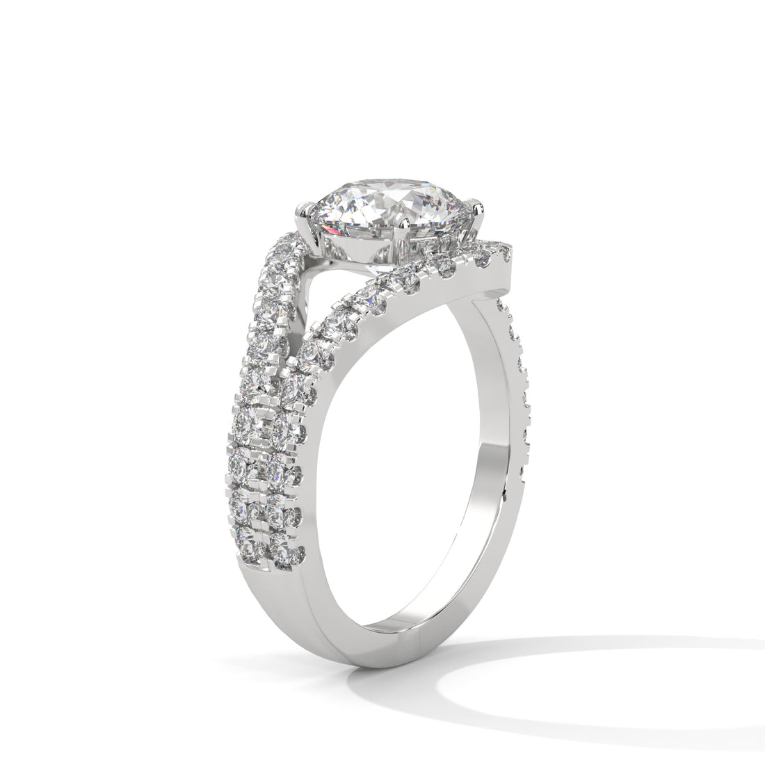 Round Cut Diamond Swirl Halo Split Shank Engagement & Anniversary Ring