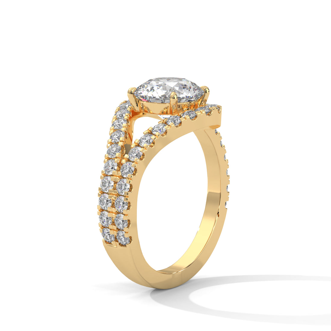 Round Cut Diamond Swirl Halo Split Shank Engagement & Anniversary Ring