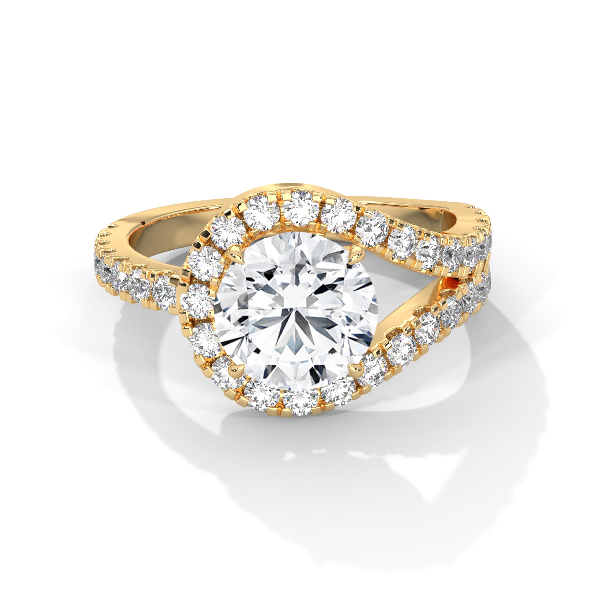 Round Cut Diamond Swirl Halo Split Shank Engagement & Anniversary Ring