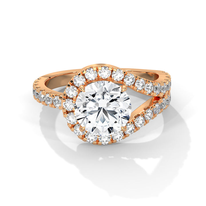Round Cut Diamond Swirl Halo Split Shank Engagement & Anniversary Ring