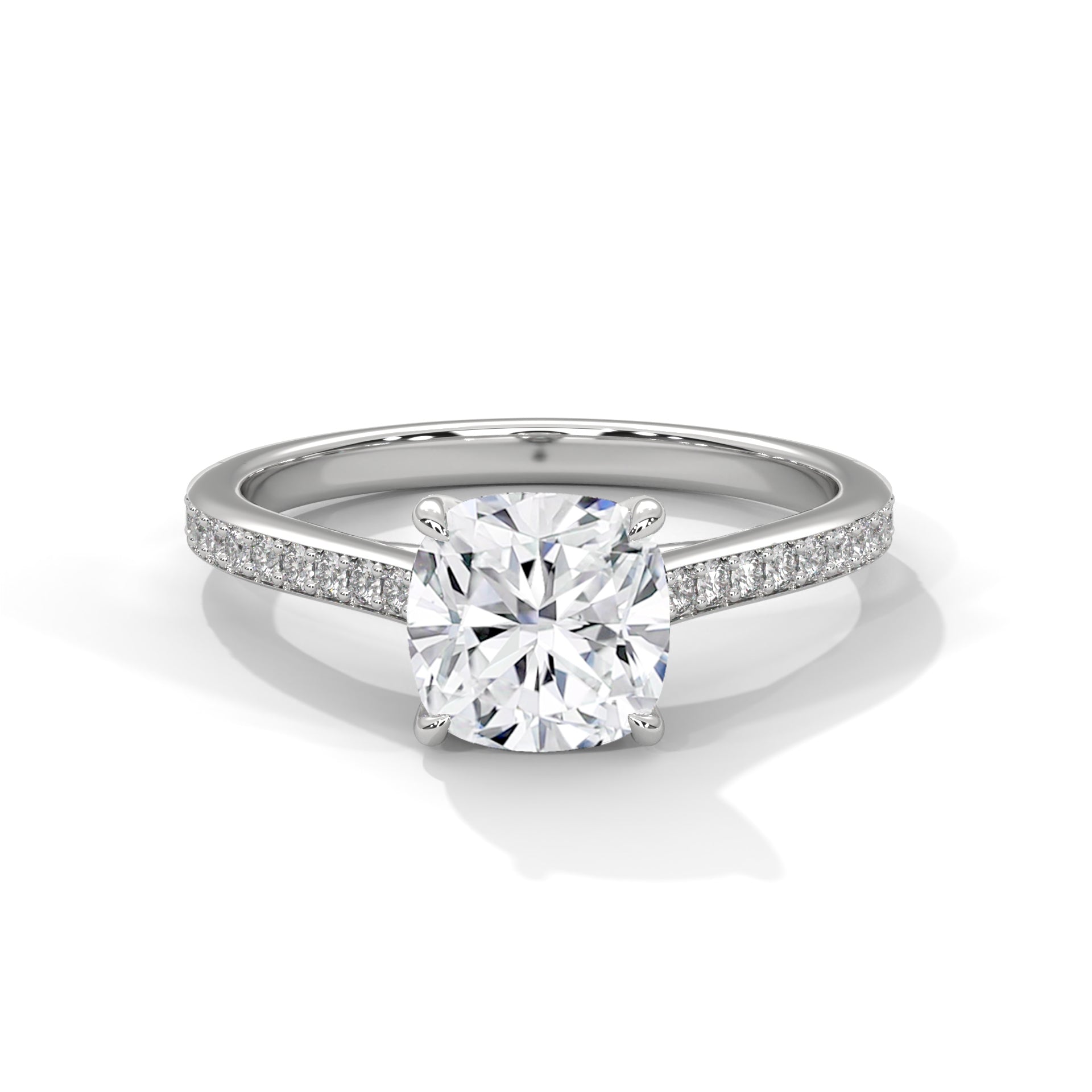 Cushion Cut Solitaire Pavé Band Engagement & Anniversary Ring