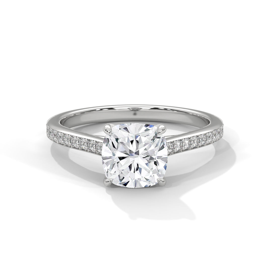 Cushion Cut Solitaire Pavé Band Engagement & Anniversary Ring
