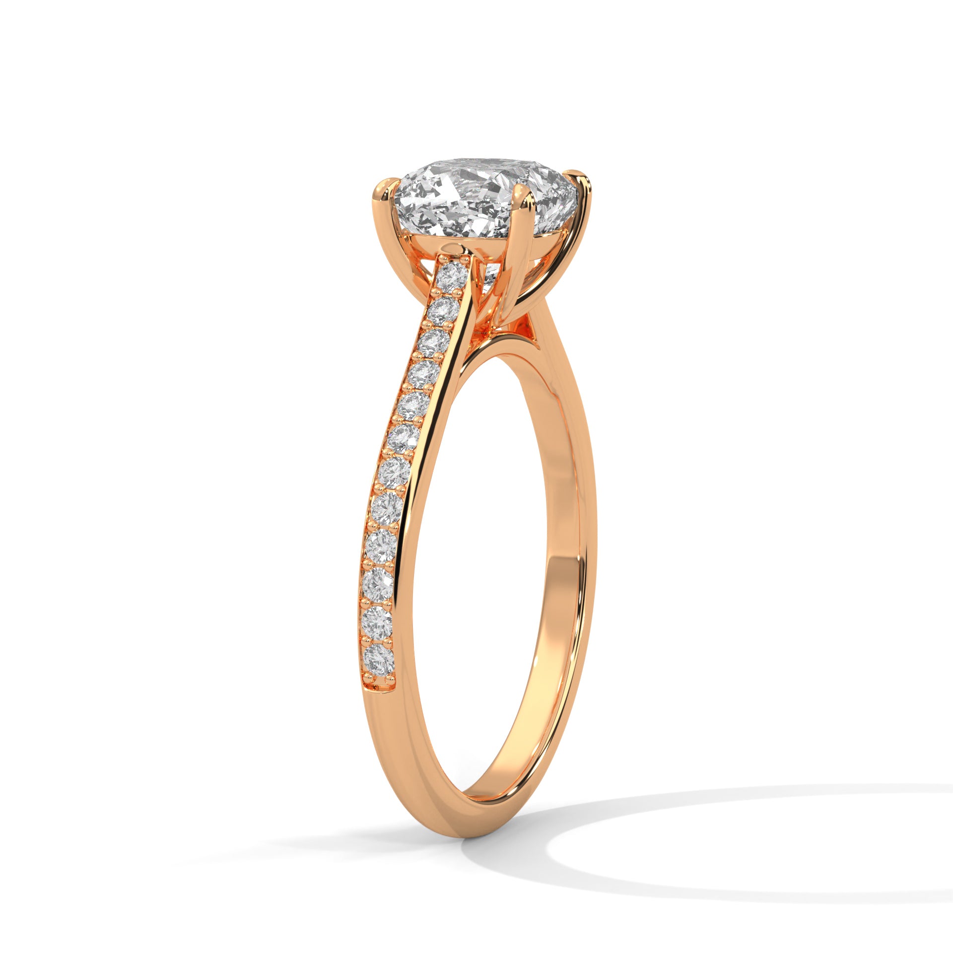 Cushion Cut Solitaire Pavé Band Engagement & Anniversary Ring