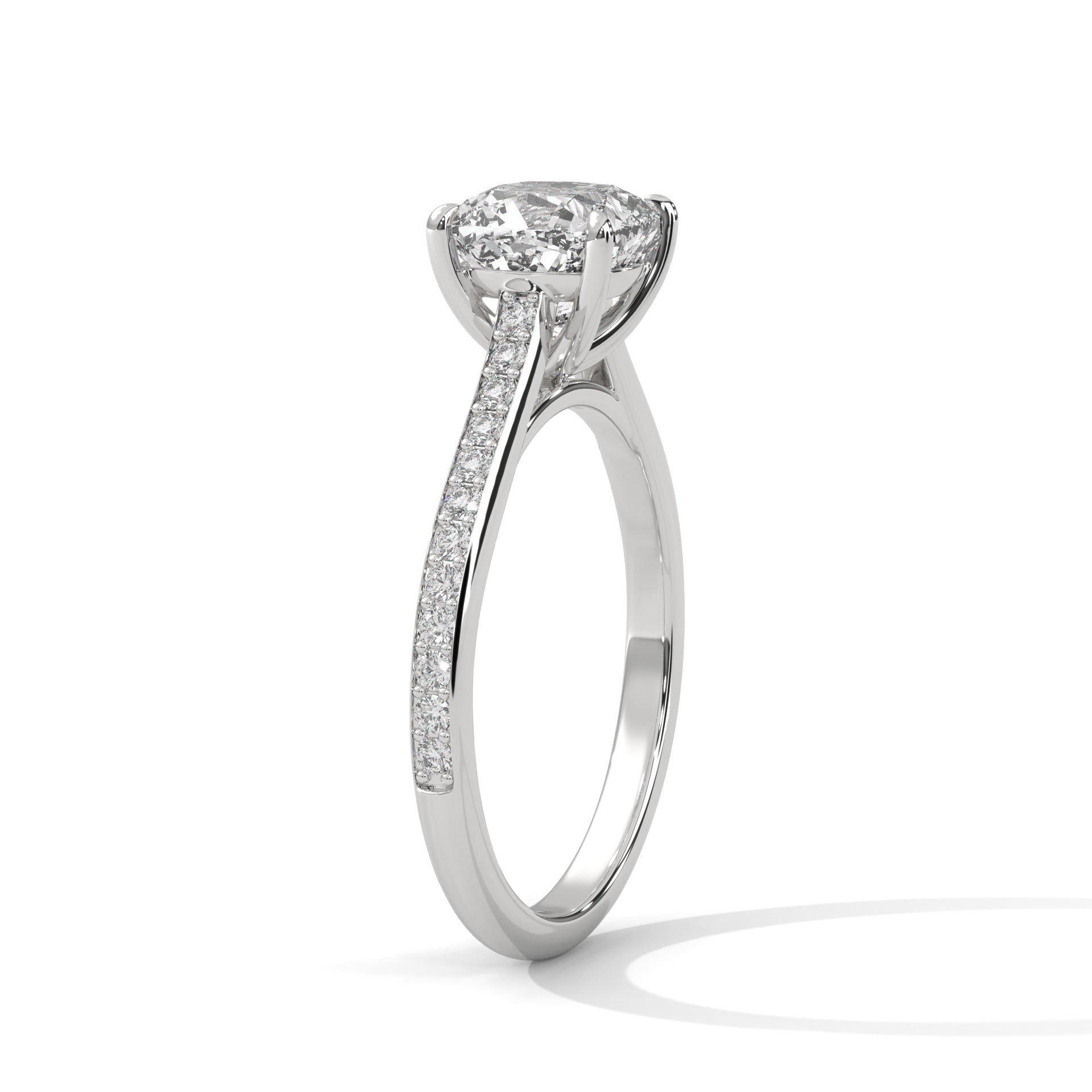Cushion Cut Solitaire Pavé Band Engagement & Anniversary Ring
