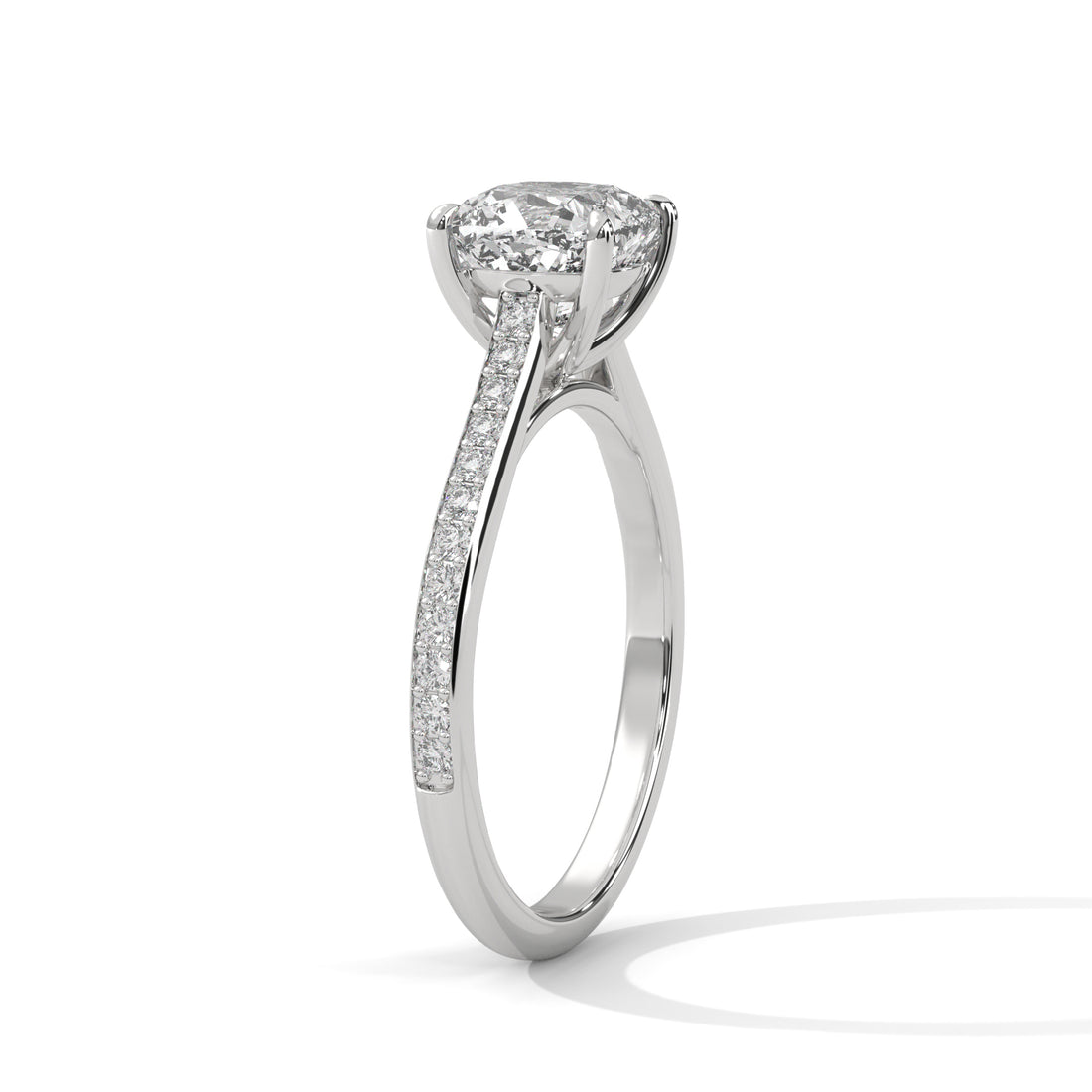 Cushion Cut Solitaire Pavé Band Engagement & Anniversary Ring