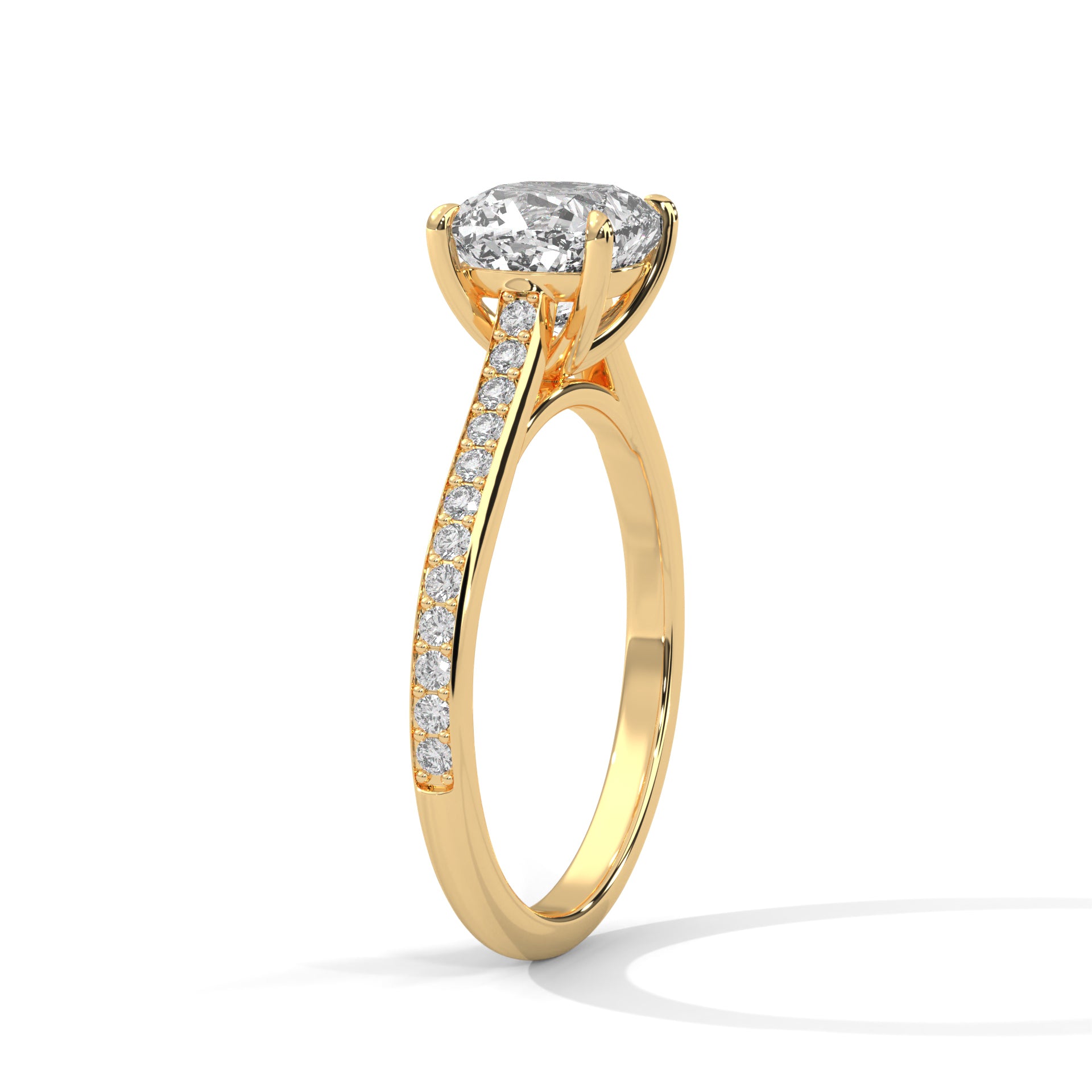 Cushion Cut Solitaire Pavé Band Engagement & Anniversary Ring