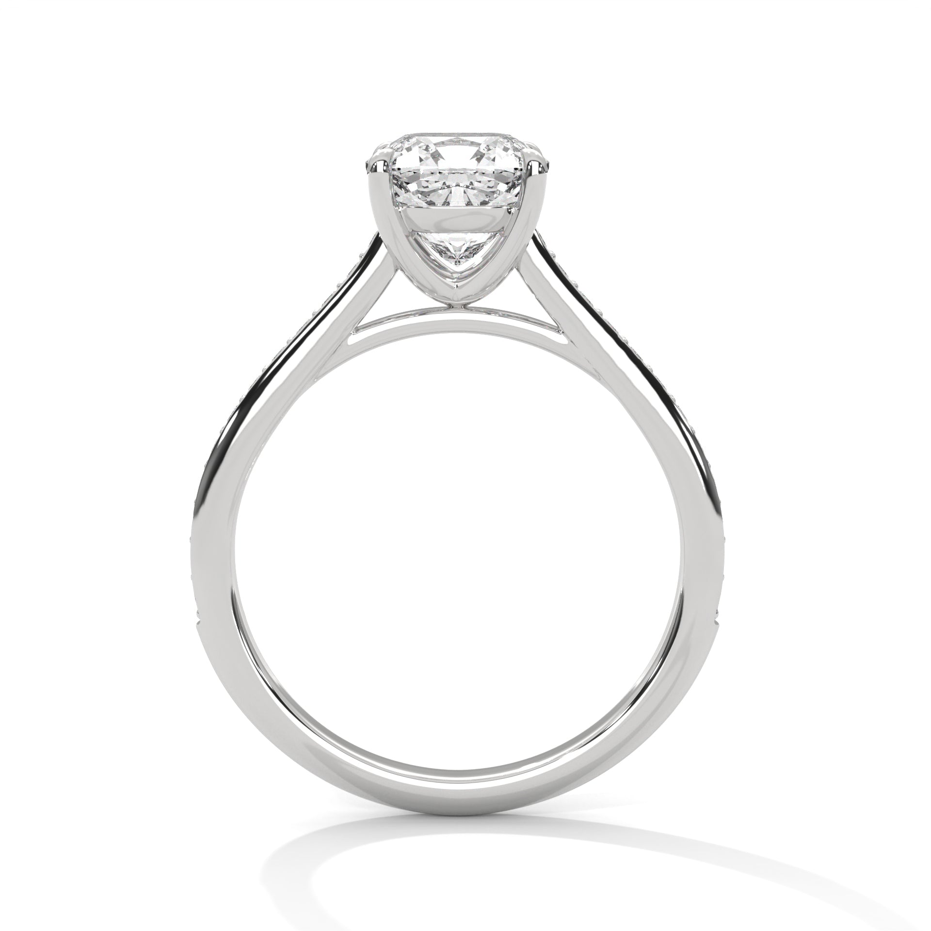 Cushion Cut Solitaire Pavé Band Engagement & Anniversary Ring