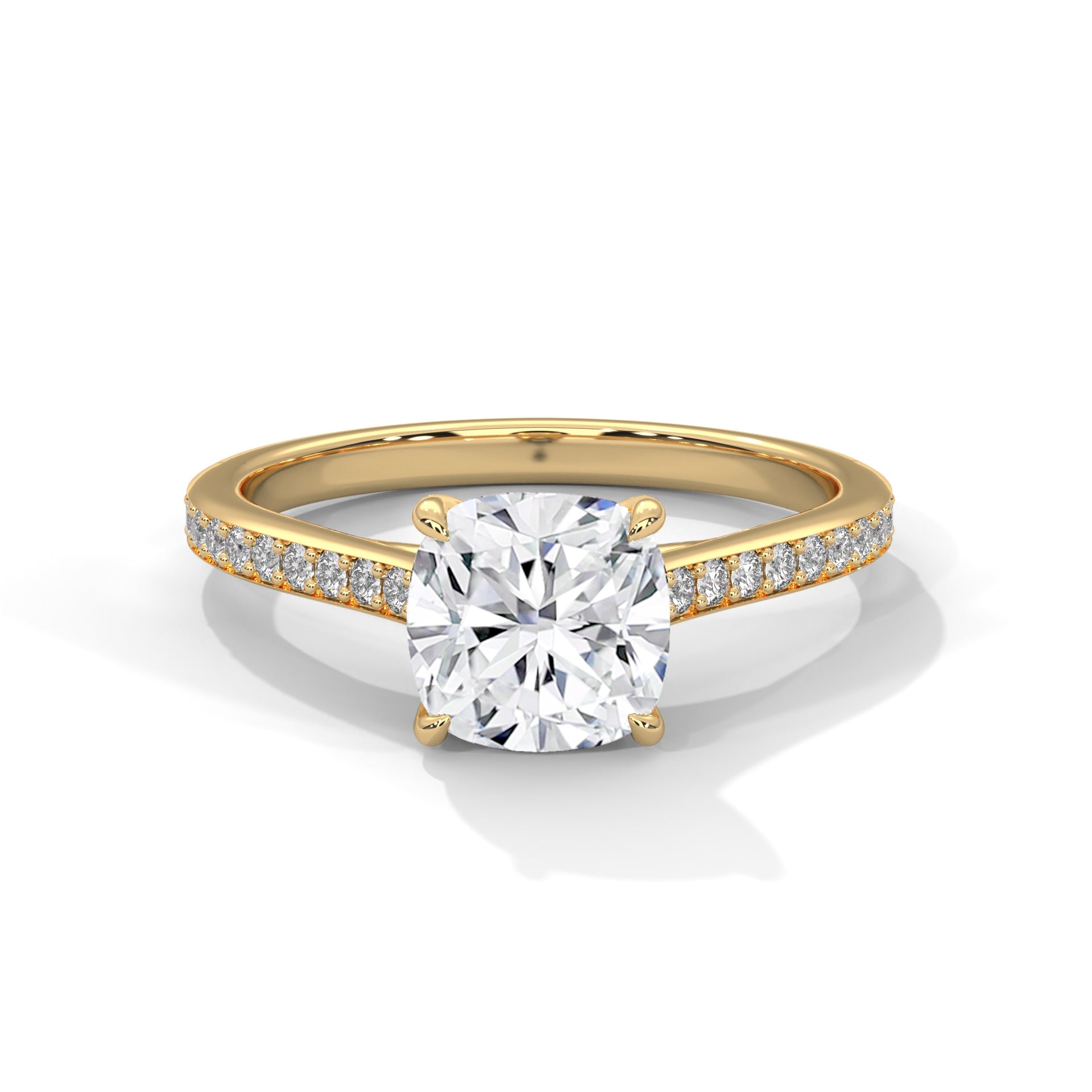 Cushion Cut Solitaire Pavé Band Engagement & Anniversary Ring